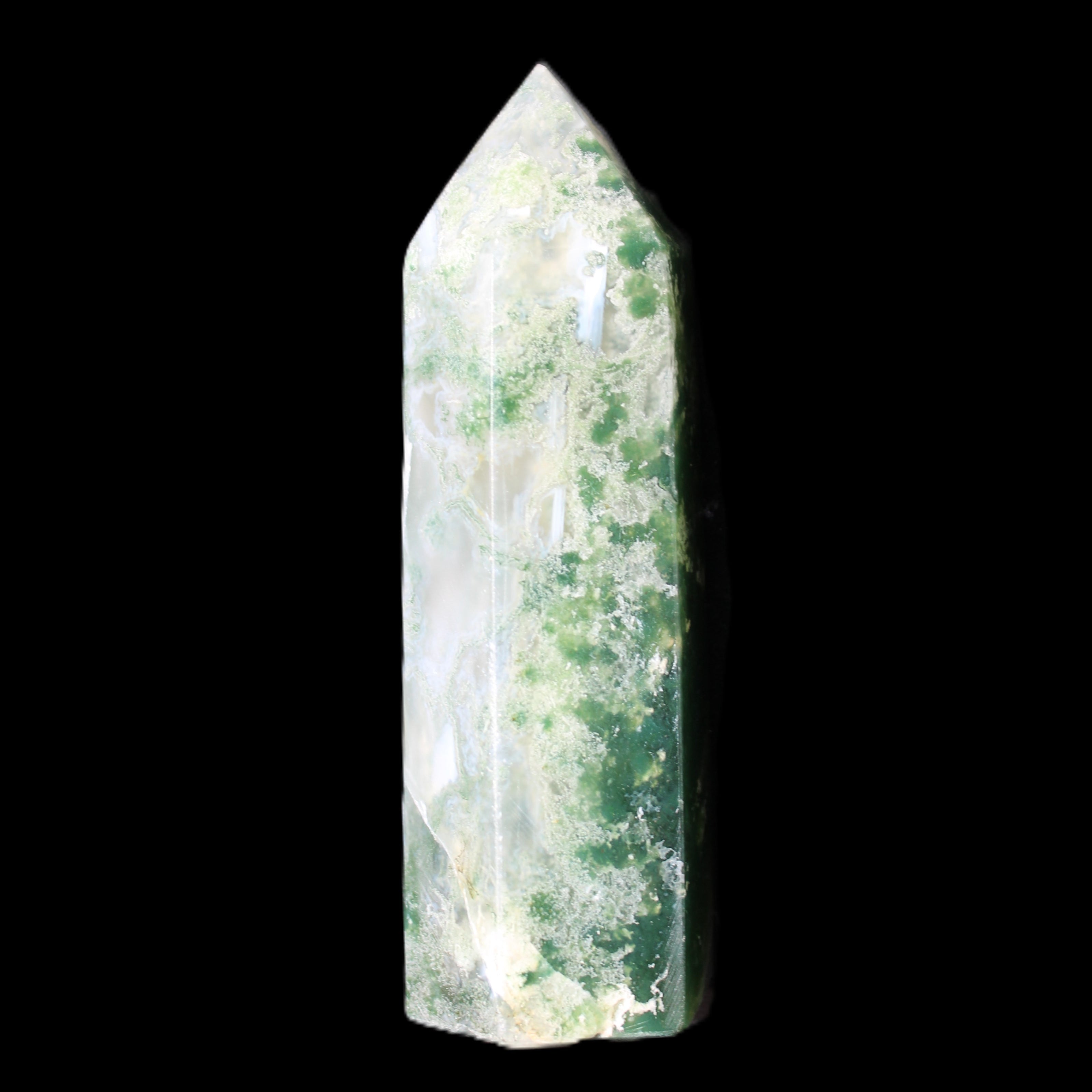 Moss Agate wand 64mm 44g in sunlight - Rocks and Things Store
