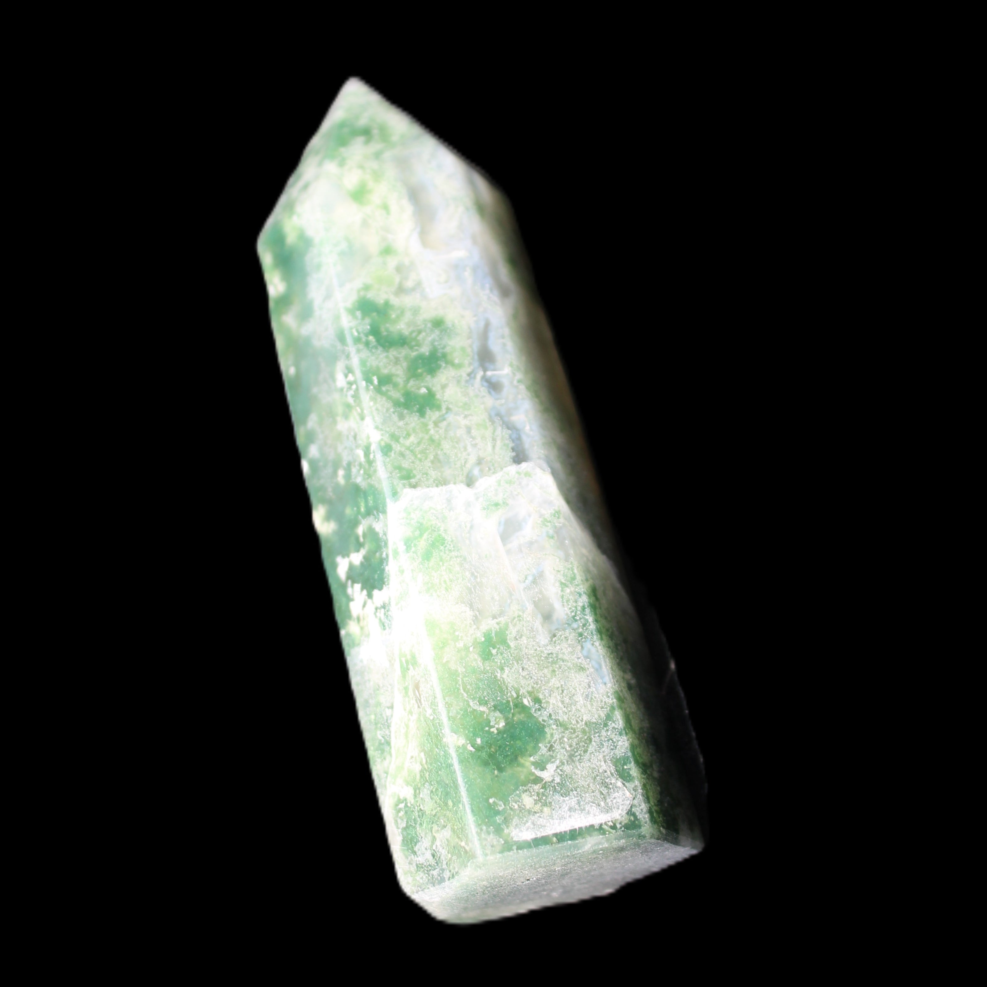 Moss Agate wand 64mm 44g in sunlight - Rocks and Things Store