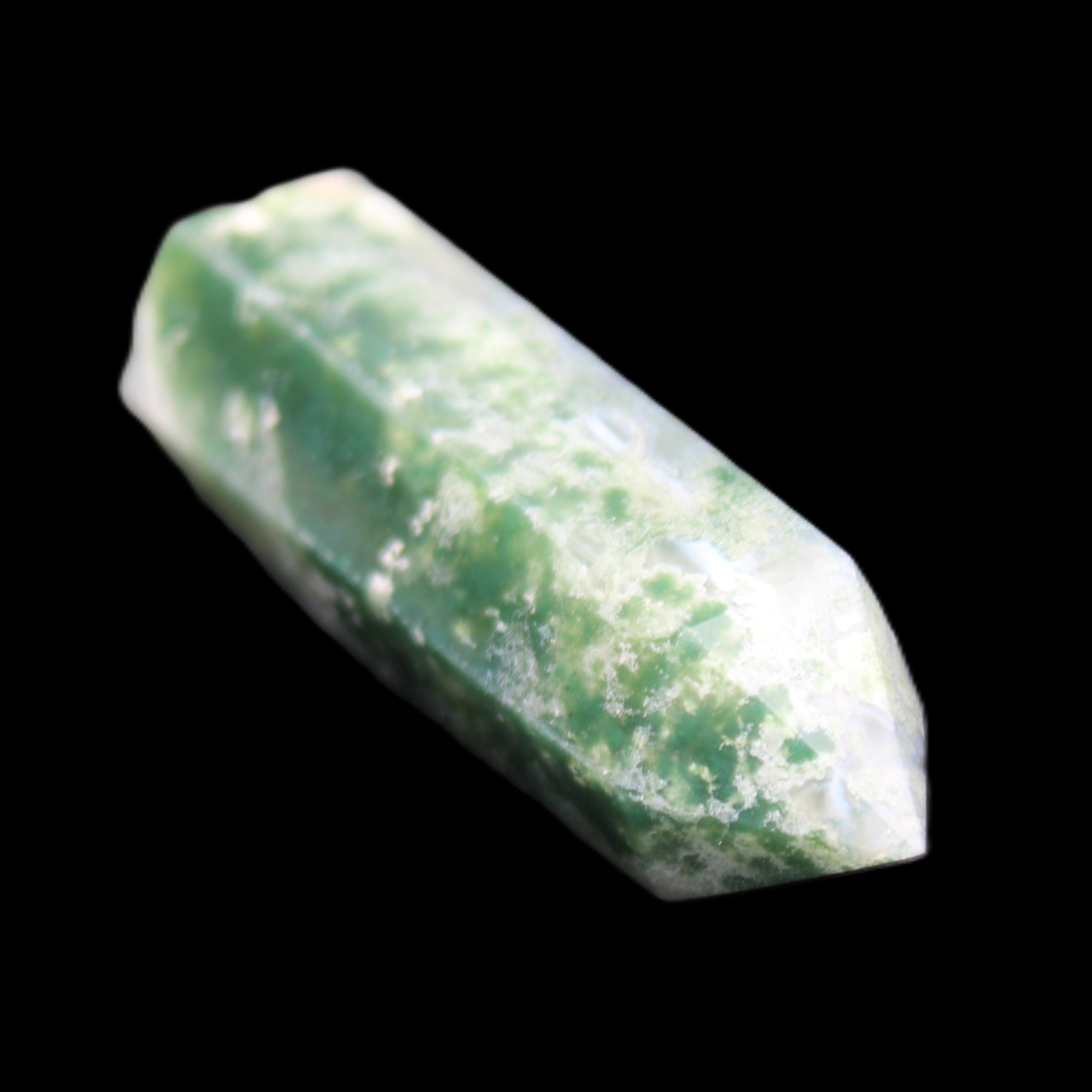 Moss Agate wand 64mm 44g in sunlight - Rocks and Things Store