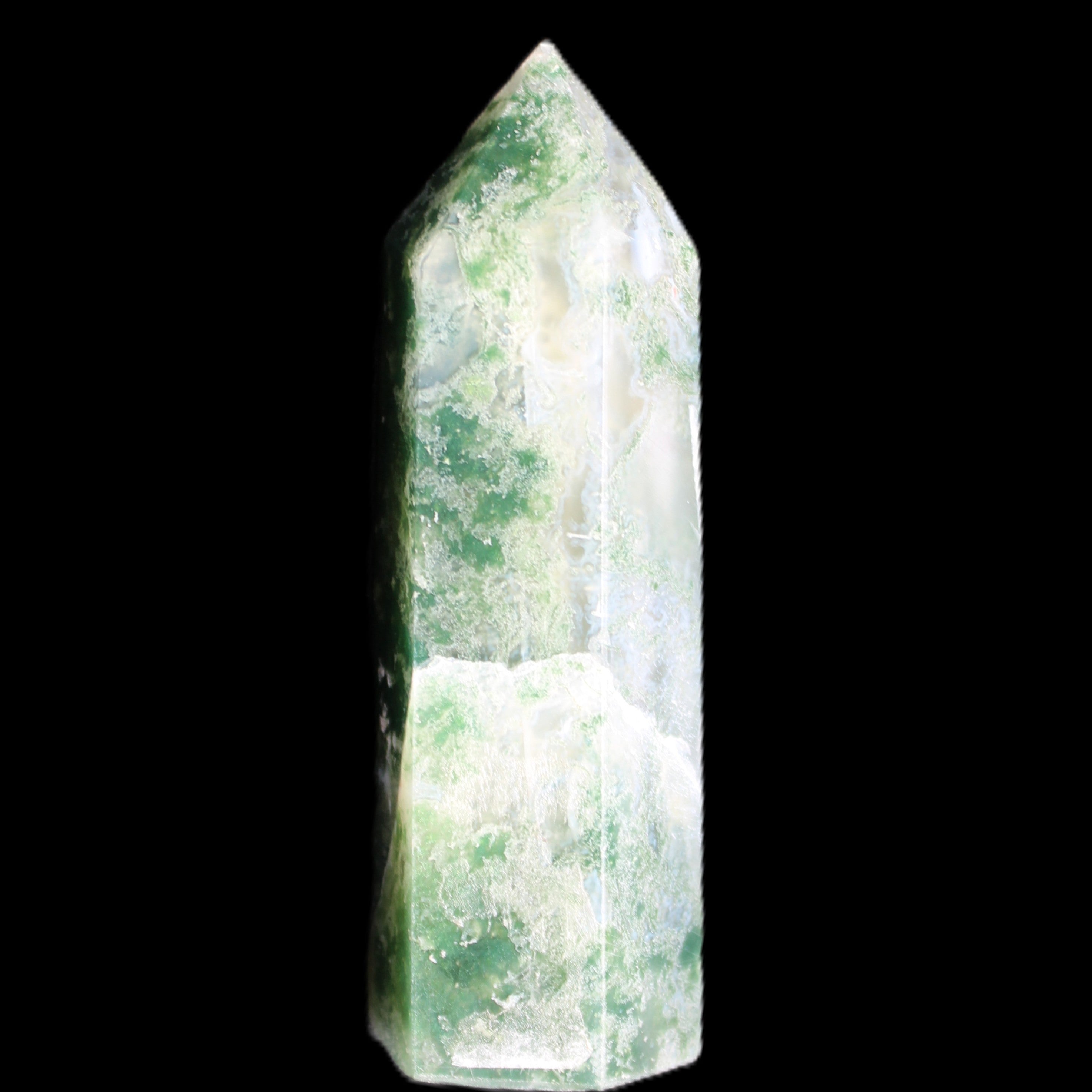 Moss Agate wand 64mm 44g in sunlight - Rocks and Things Store