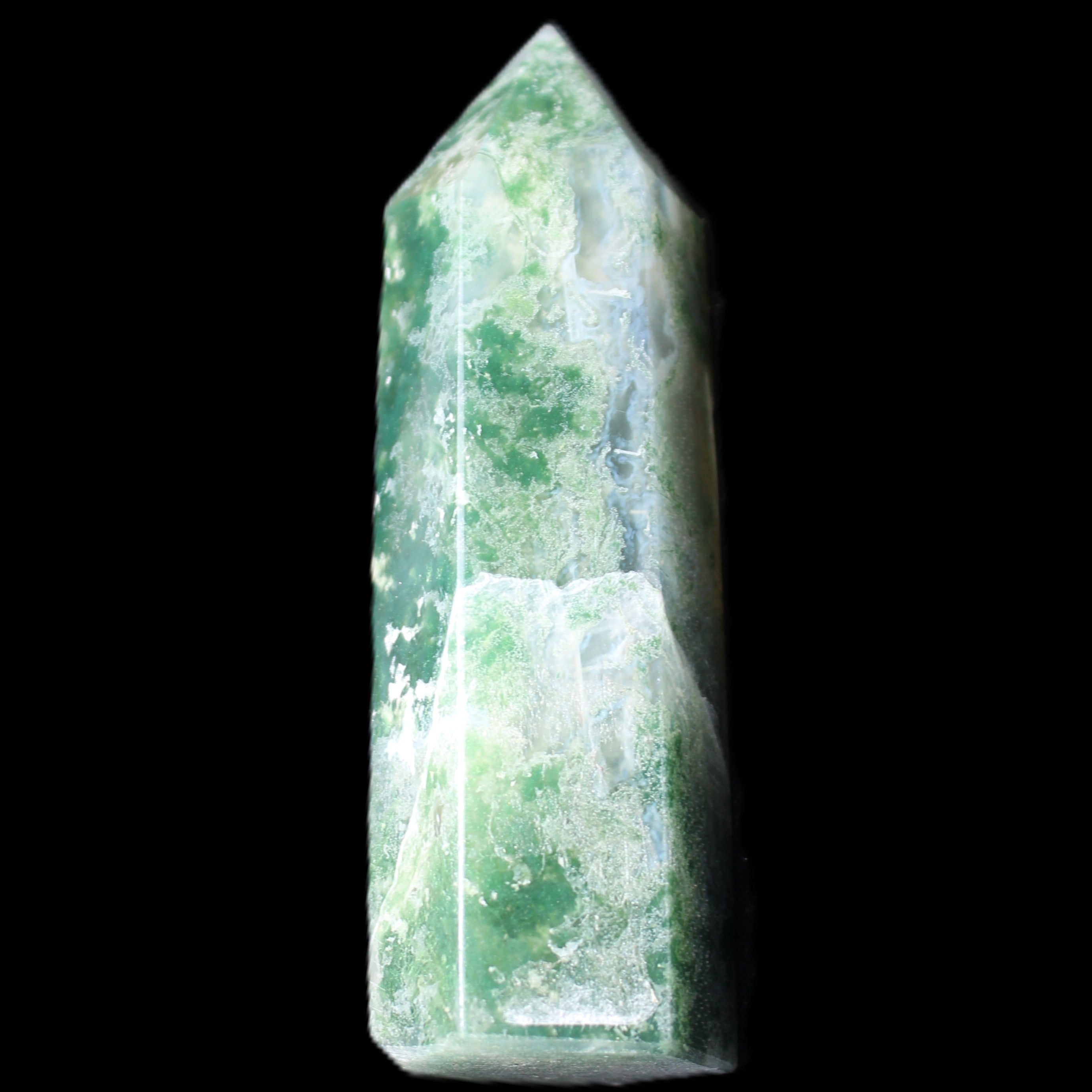 Moss Agate wand 64mm 44g in sunlight - Rocks and Things Store