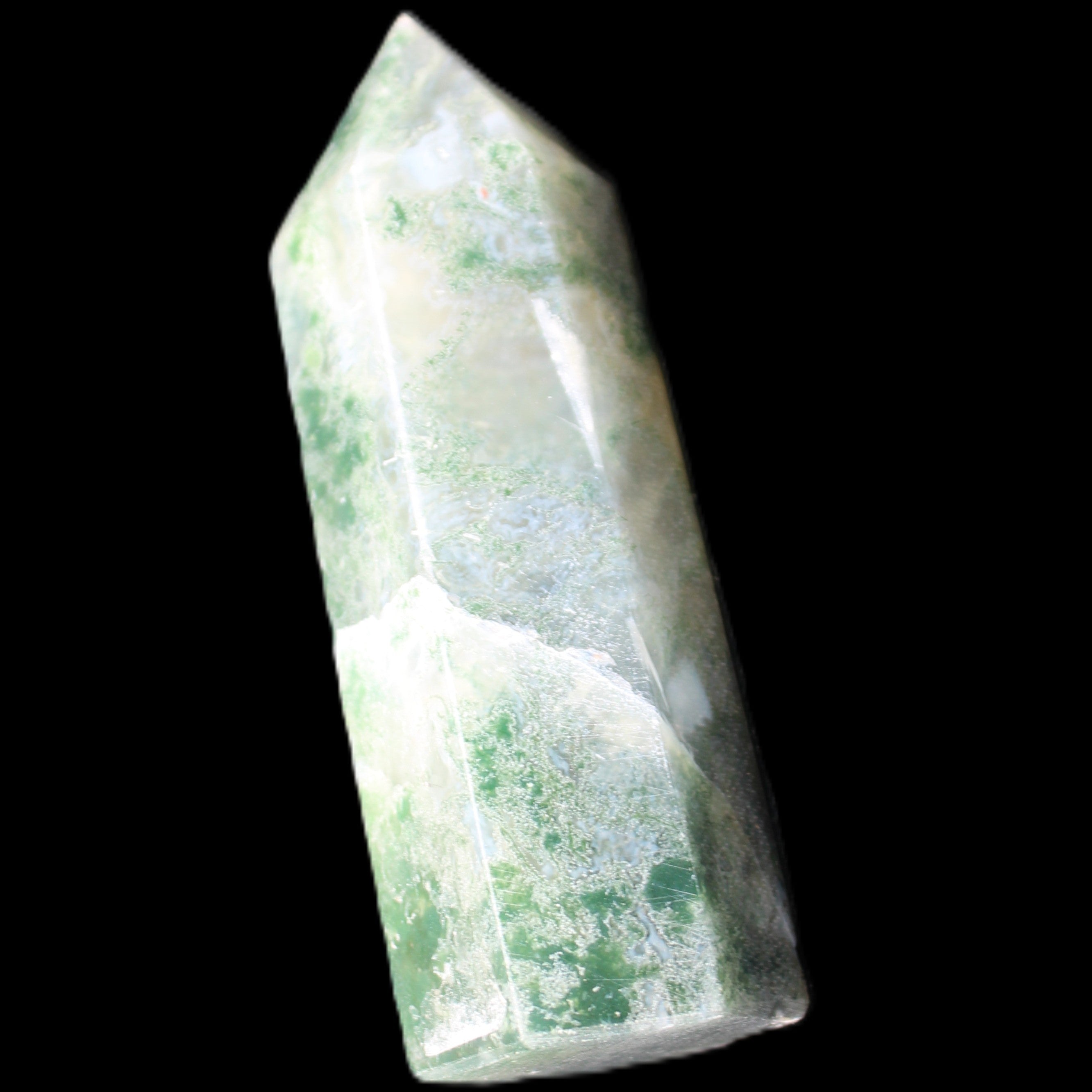Moss Agate wand 64mm 44g in sunlight - Rocks and Things Store