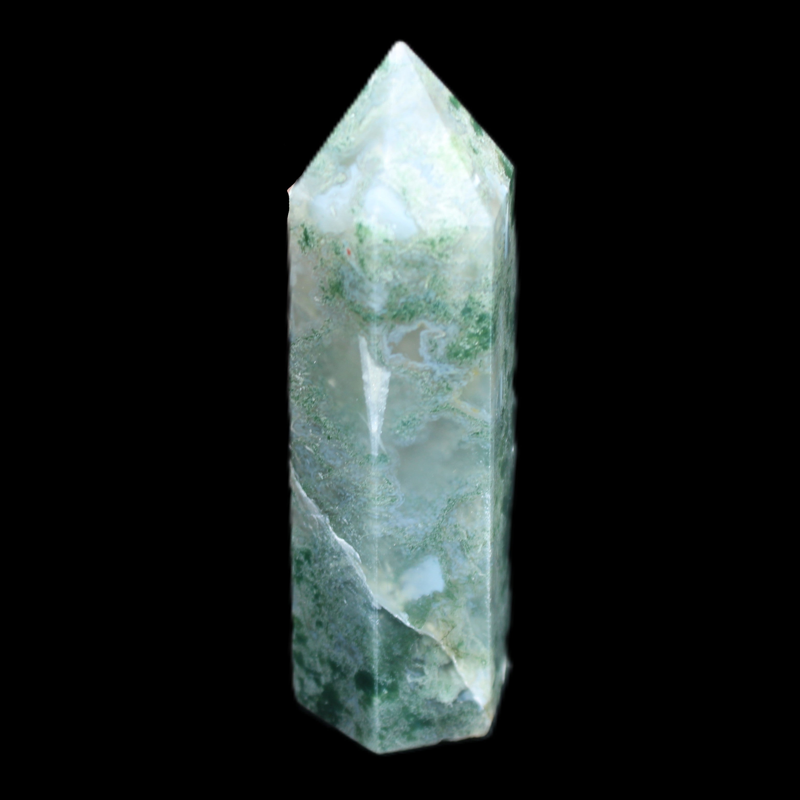 Moss Agate wand 64mm 44g in sunlight - Rocks and Things Store
