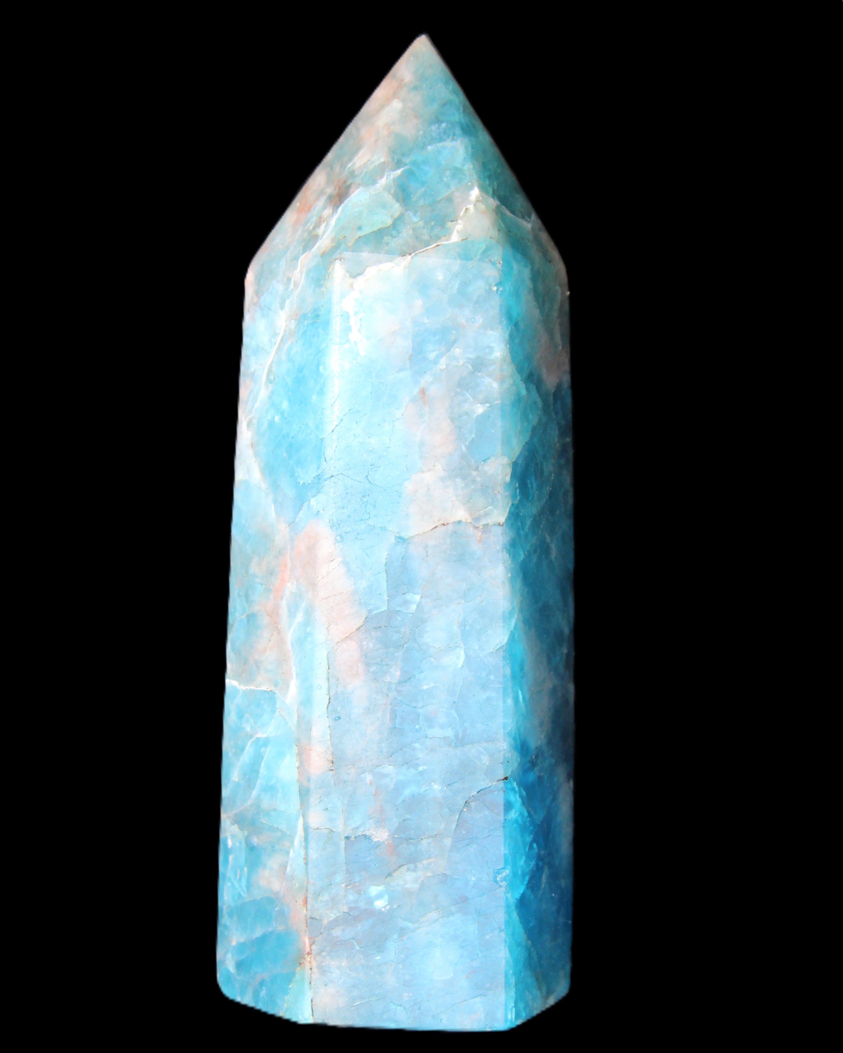Blue Apatite wand 69mm 72g in sunlight - Rocks and Things Store