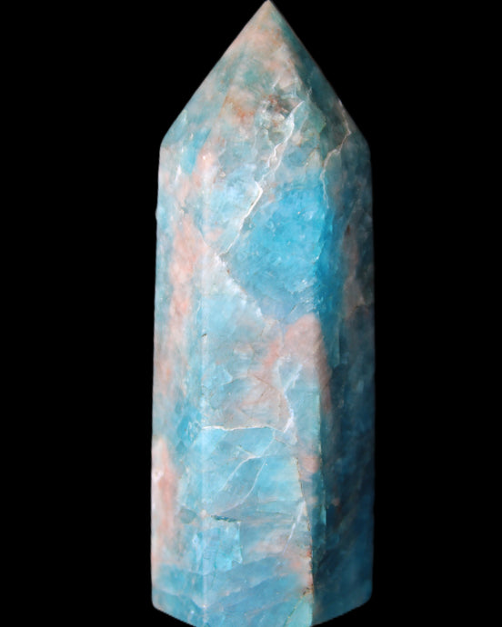 Blue Apatite wand 69mm 72g in sunlight - Rocks and Things Store