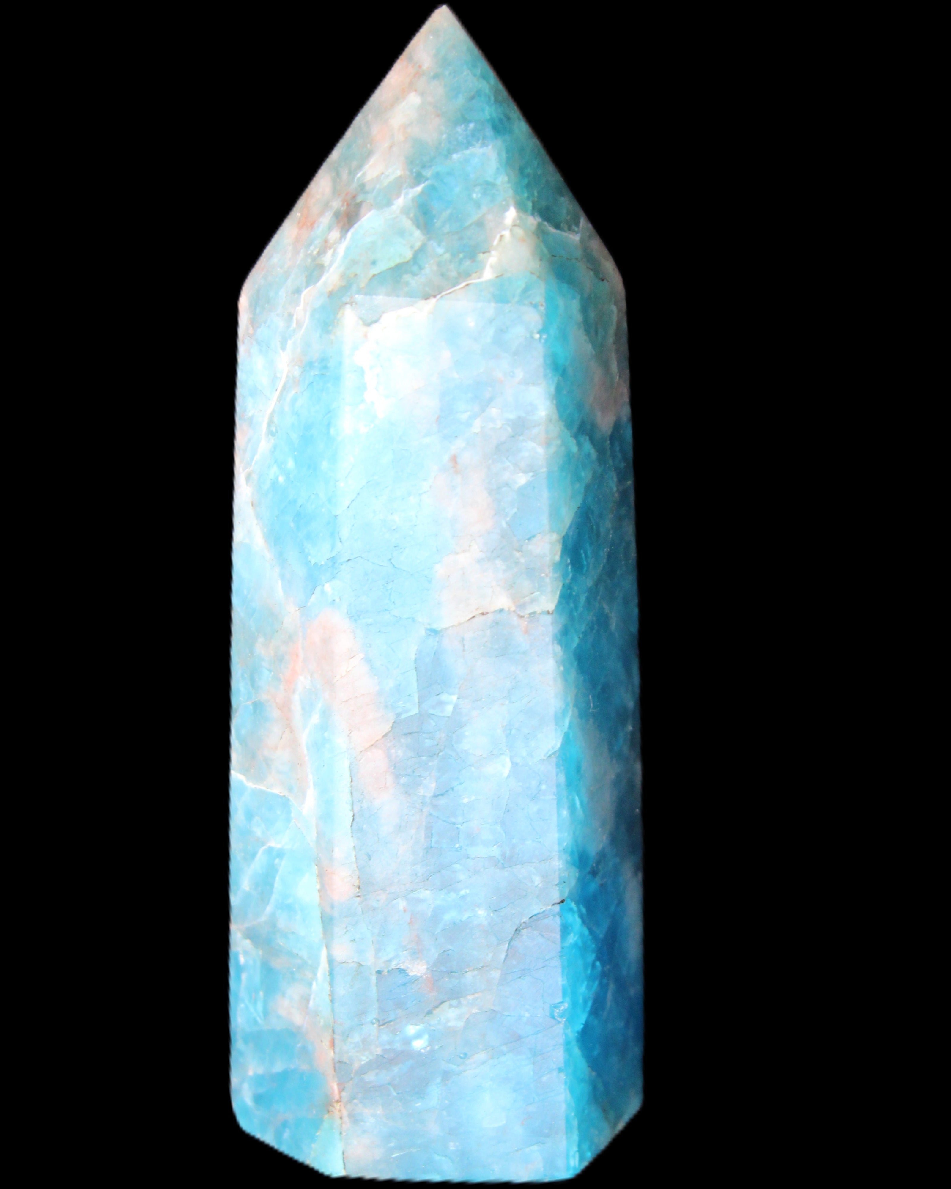 Blue Apatite wand 69mm 72g in sunlight - Rocks and Things Store