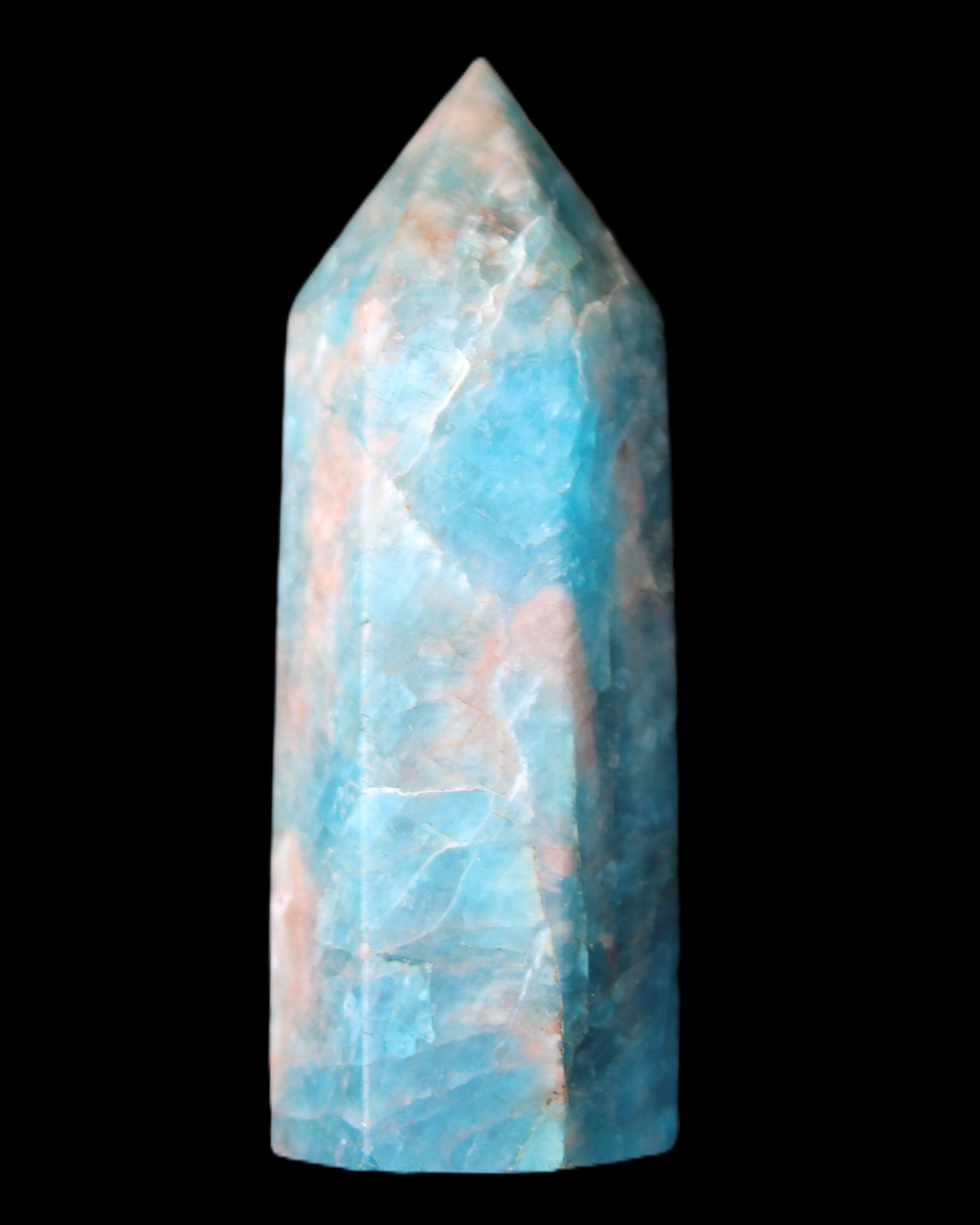 Blue Apatite wand 69mm 72g in sunlight - Rocks and Things Store