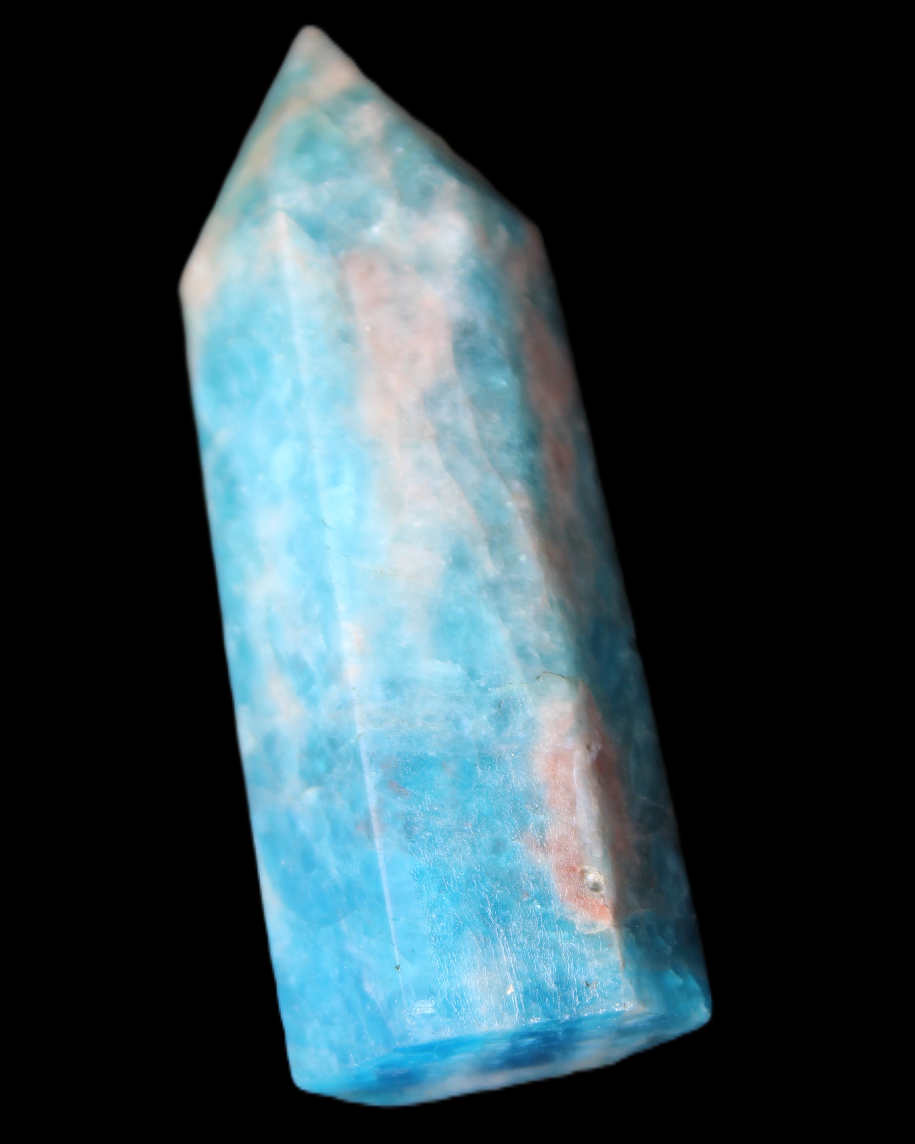 Blue Apatite wand 69mm 72g in sunlight - Rocks and Things Store