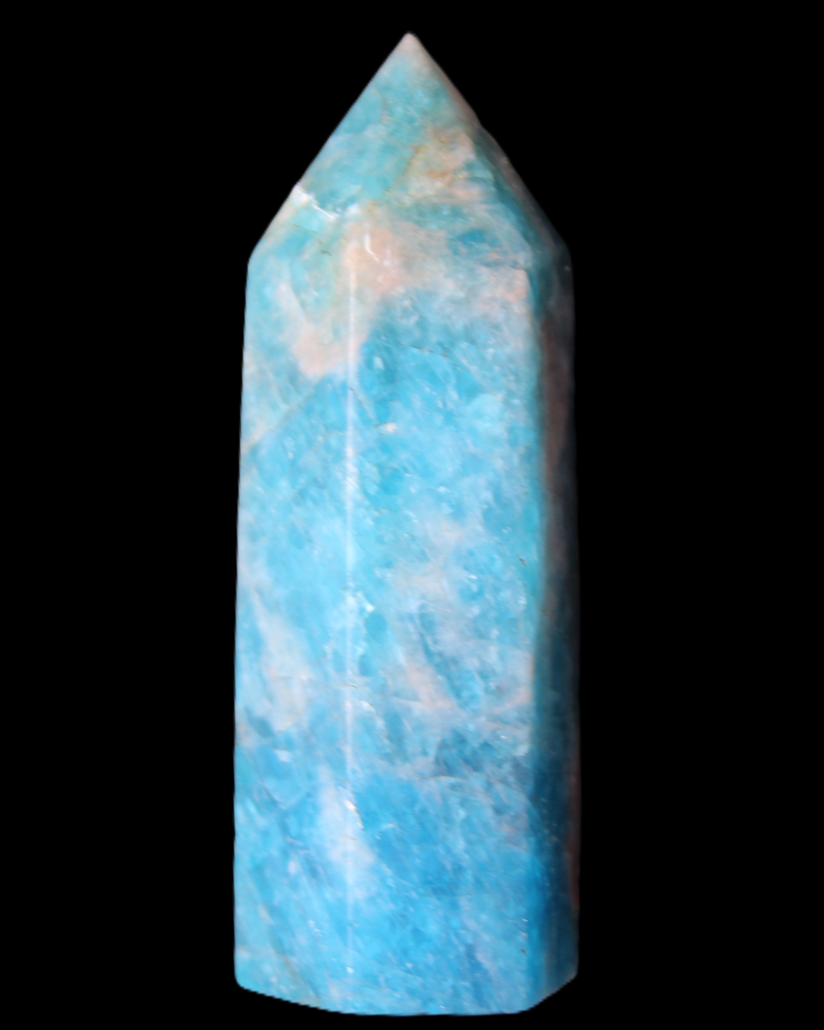 Blue Apatite wand 69mm 72g in sunlight - Rocks and Things Store