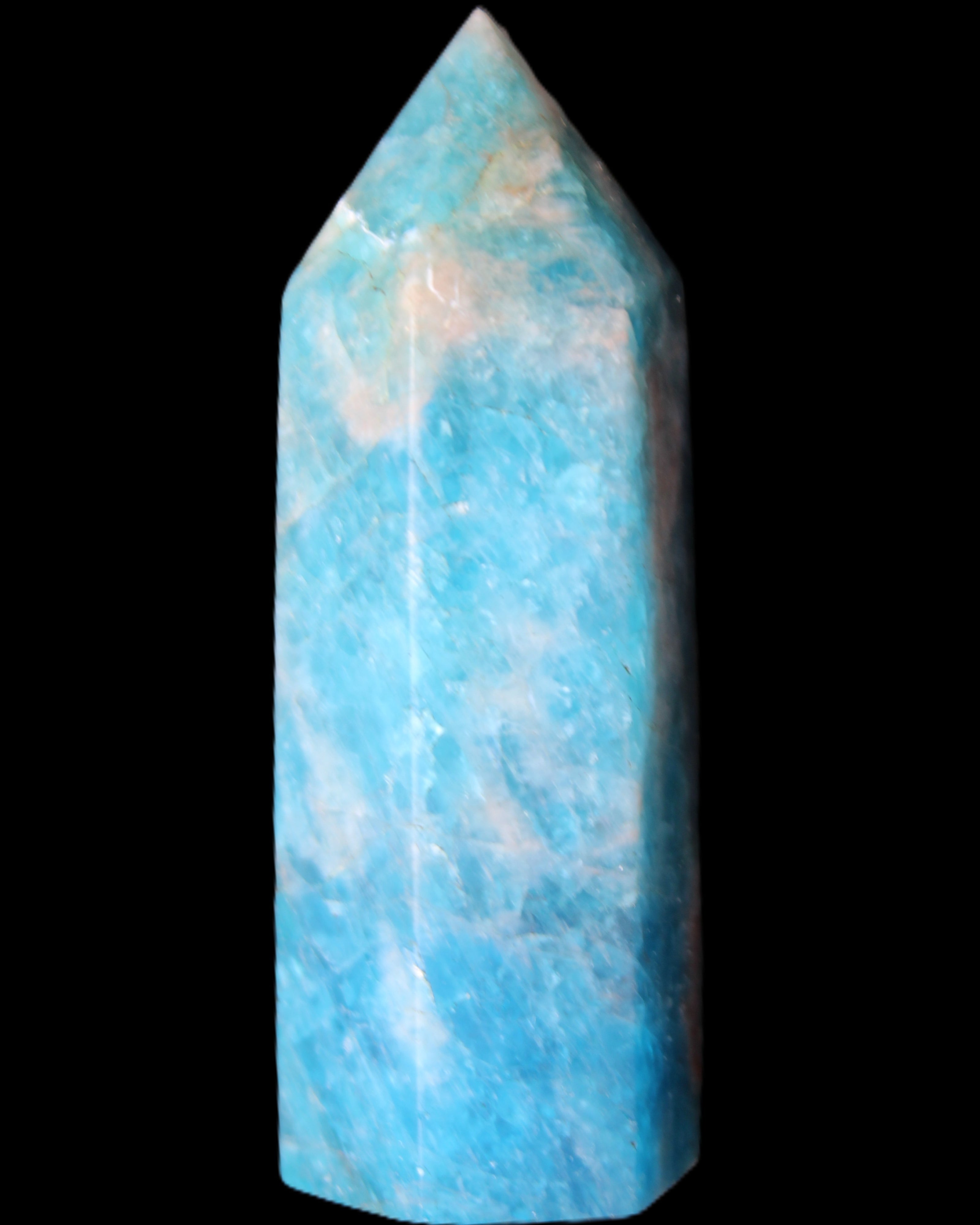 Blue Apatite wand 69mm 72g in sunlight - Rocks and Things Store