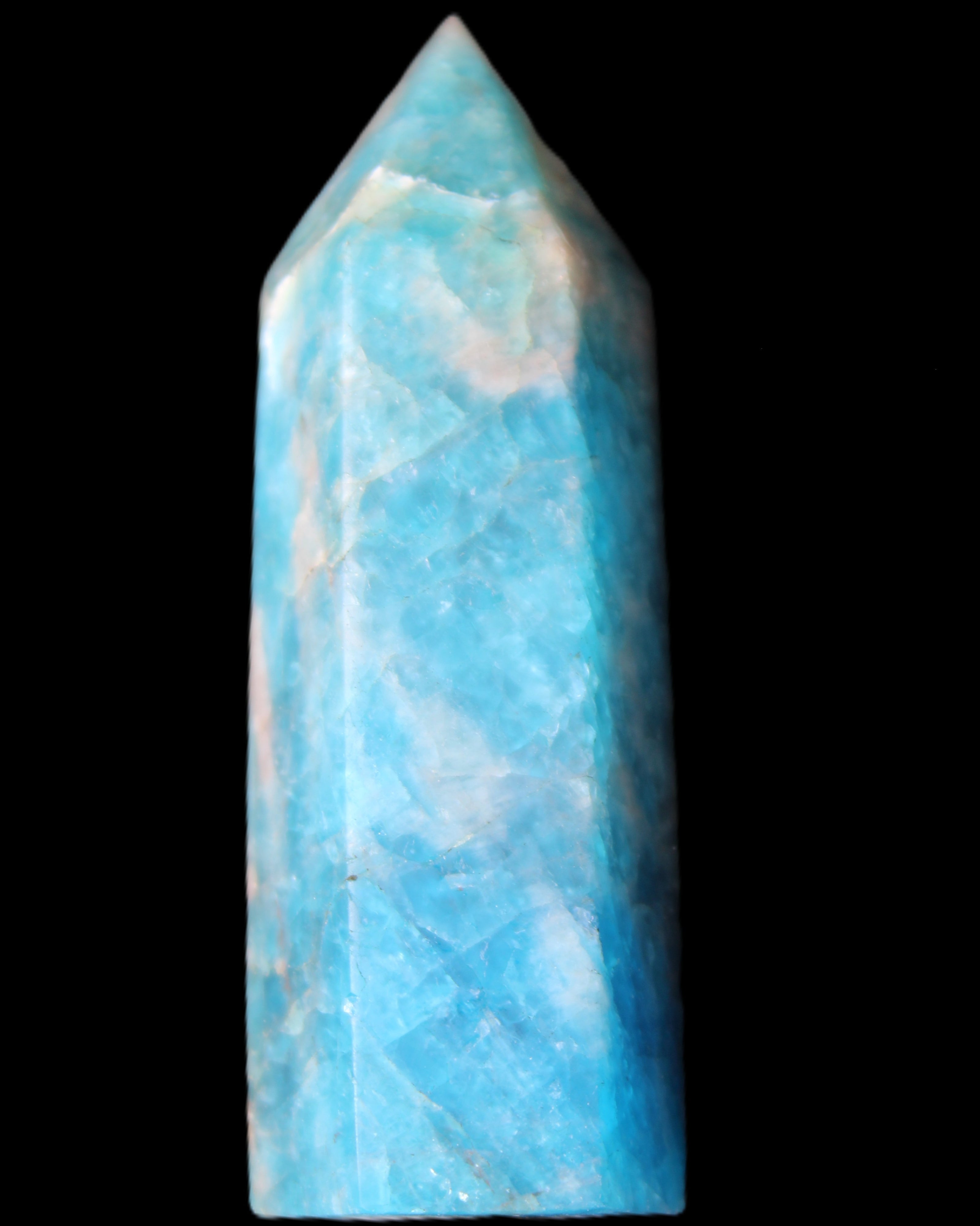 Blue Apatite wand 69mm 72g in sunlight - Rocks and Things Store