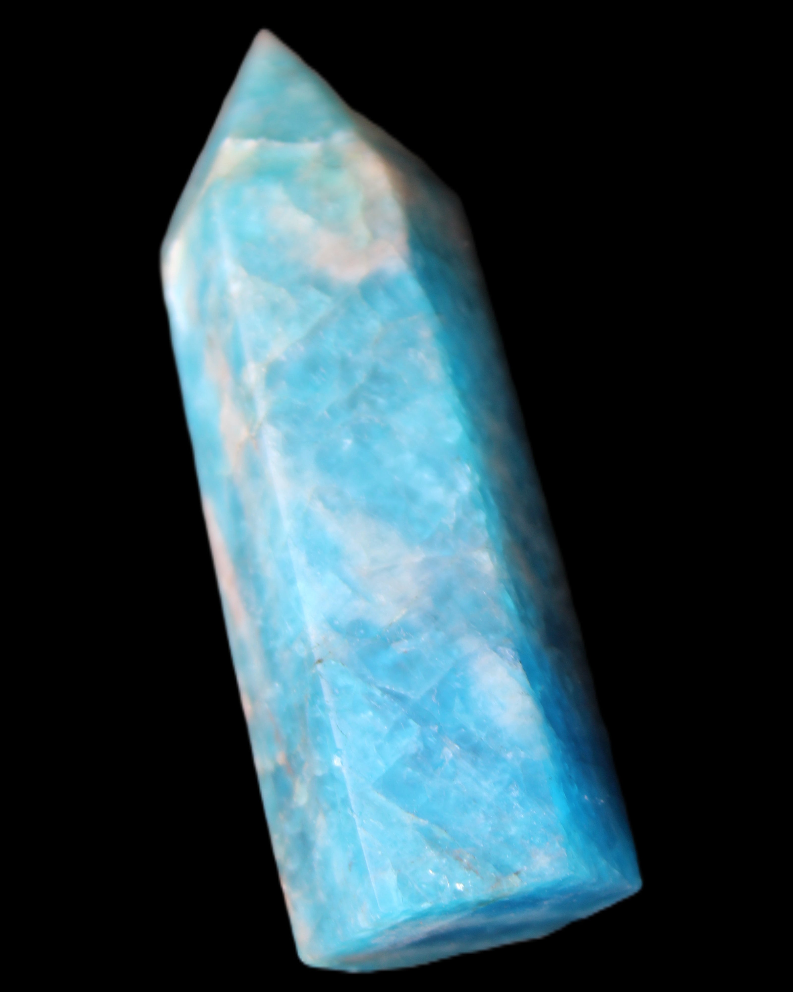 Blue Apatite wand 69mm 72g in sunlight - Rocks and Things Store
