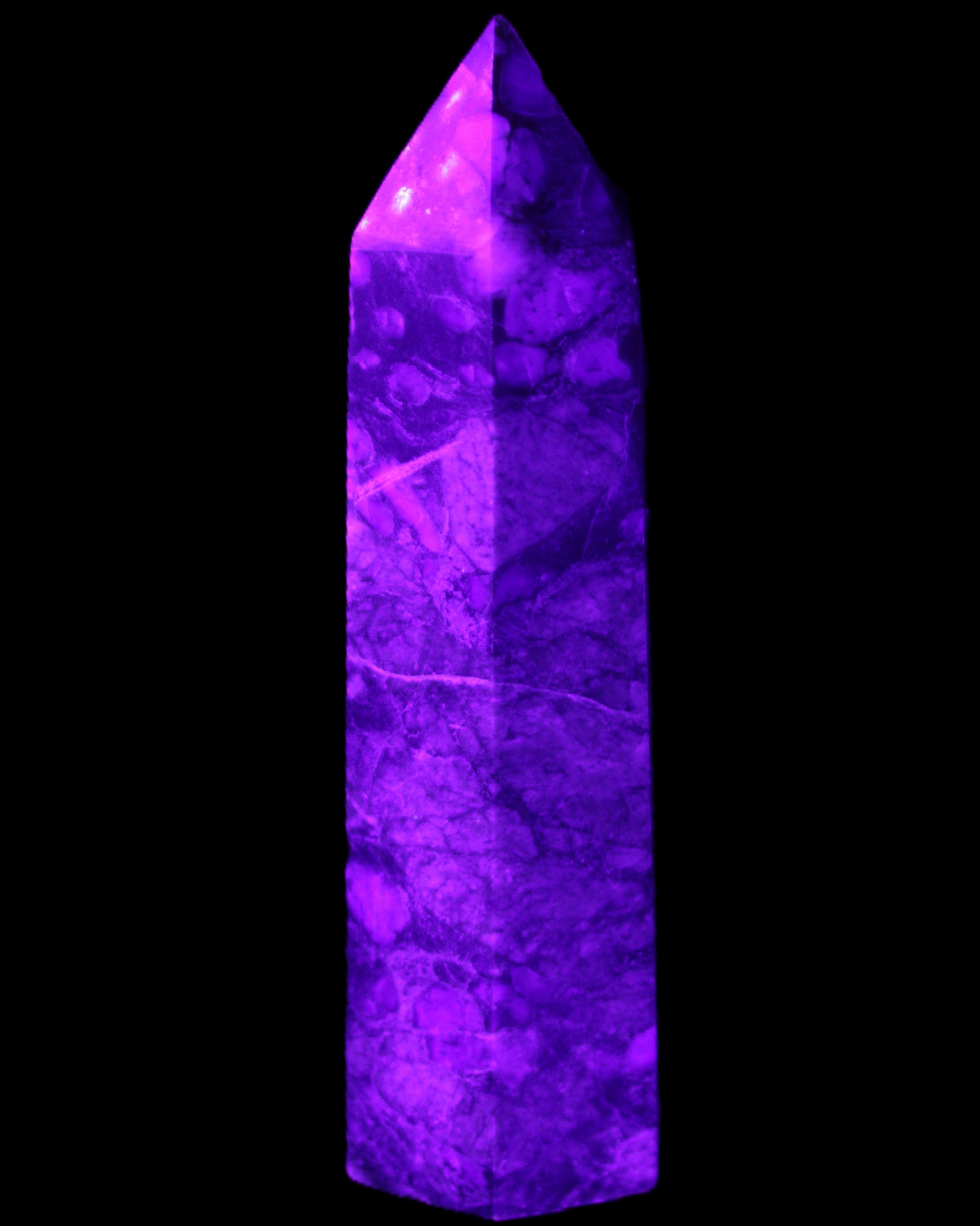 Llanite Que Sera wand 74mm 51g in UV light - Rocks and Things Store