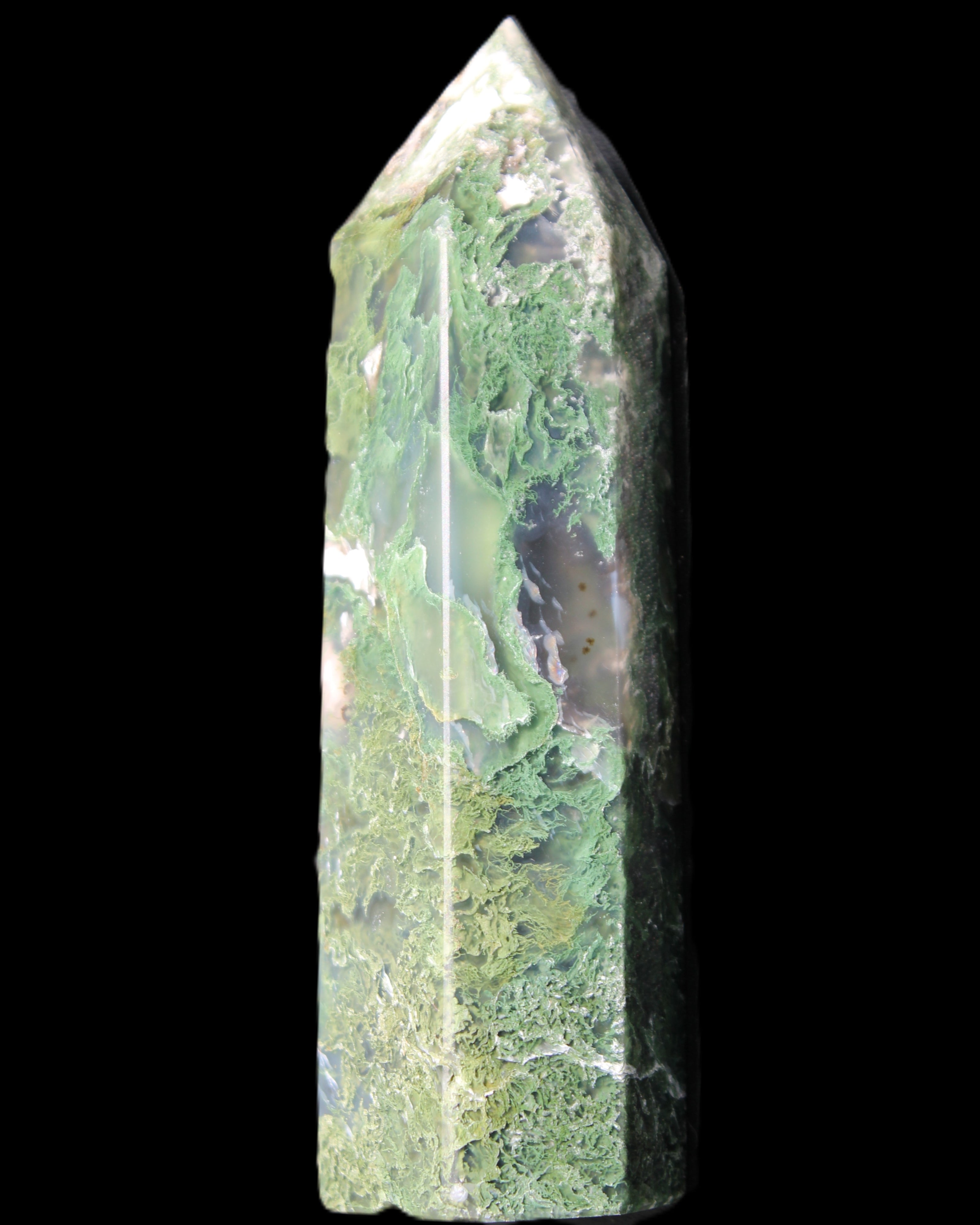 Moss Agate wand 85mm 82g in sunlight - Rocks and Things Store