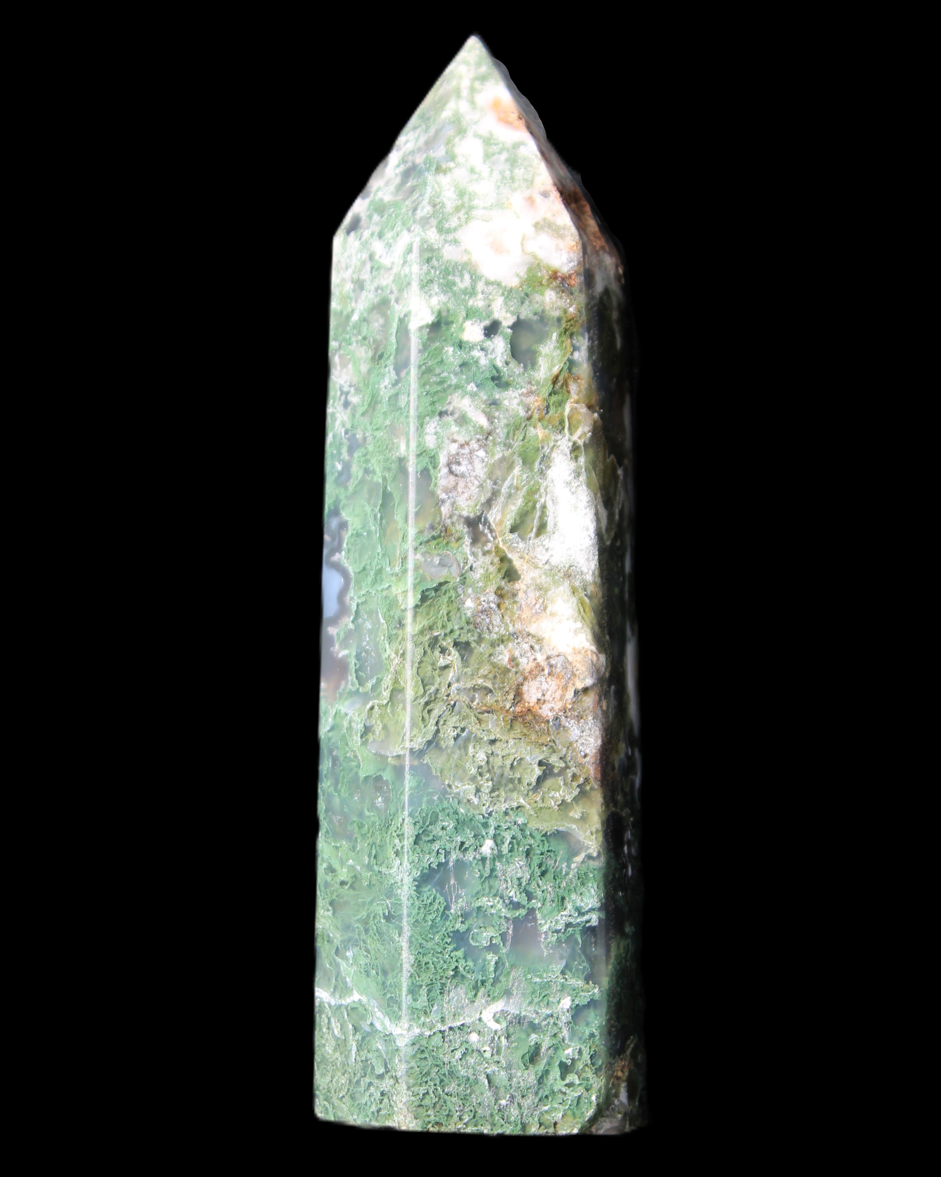 Moss Agate wand 85mm 82g in sunlight - Rocks and Things Store