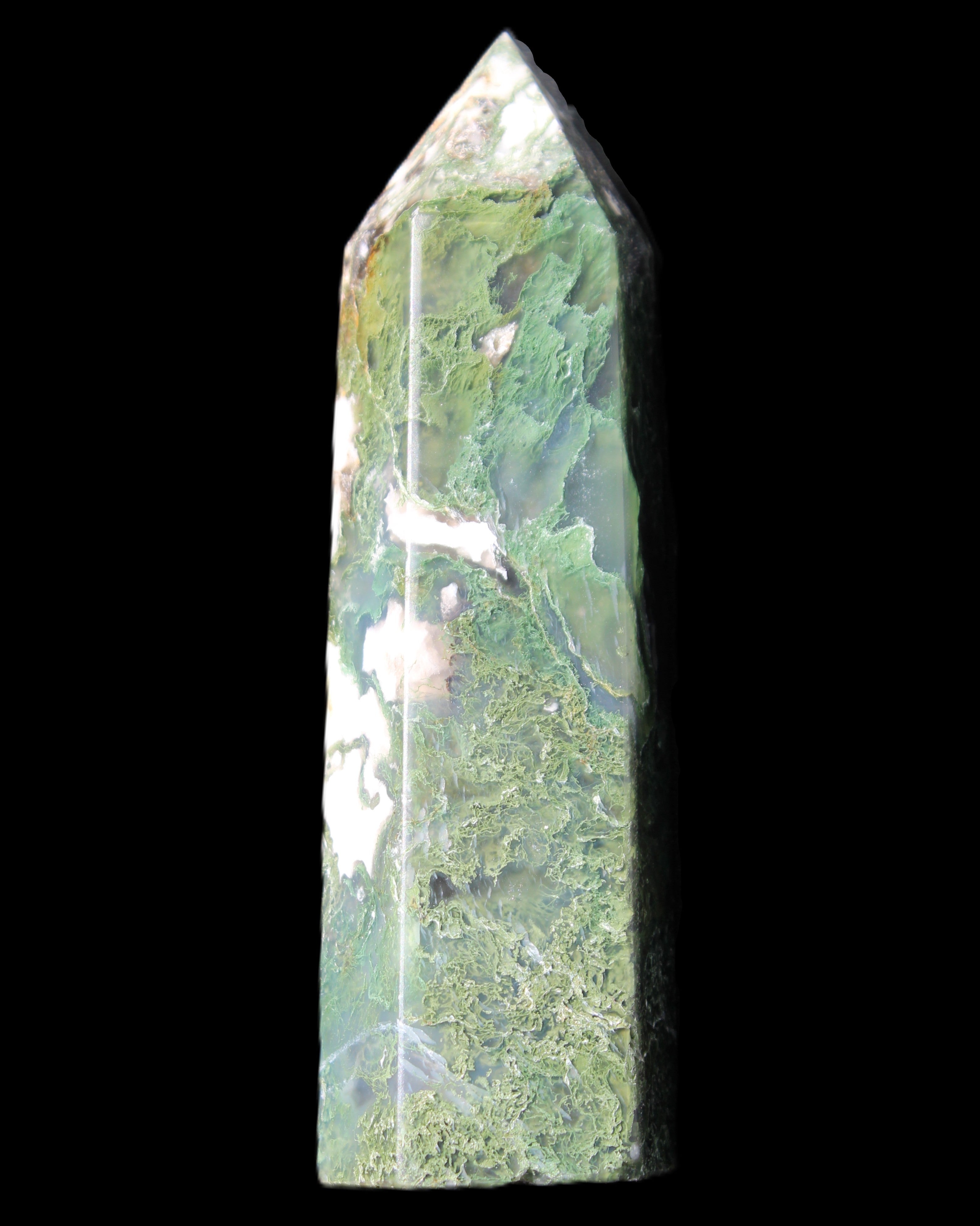 Moss Agate wand 85mm 82g in sunlight - Rocks and Things Store