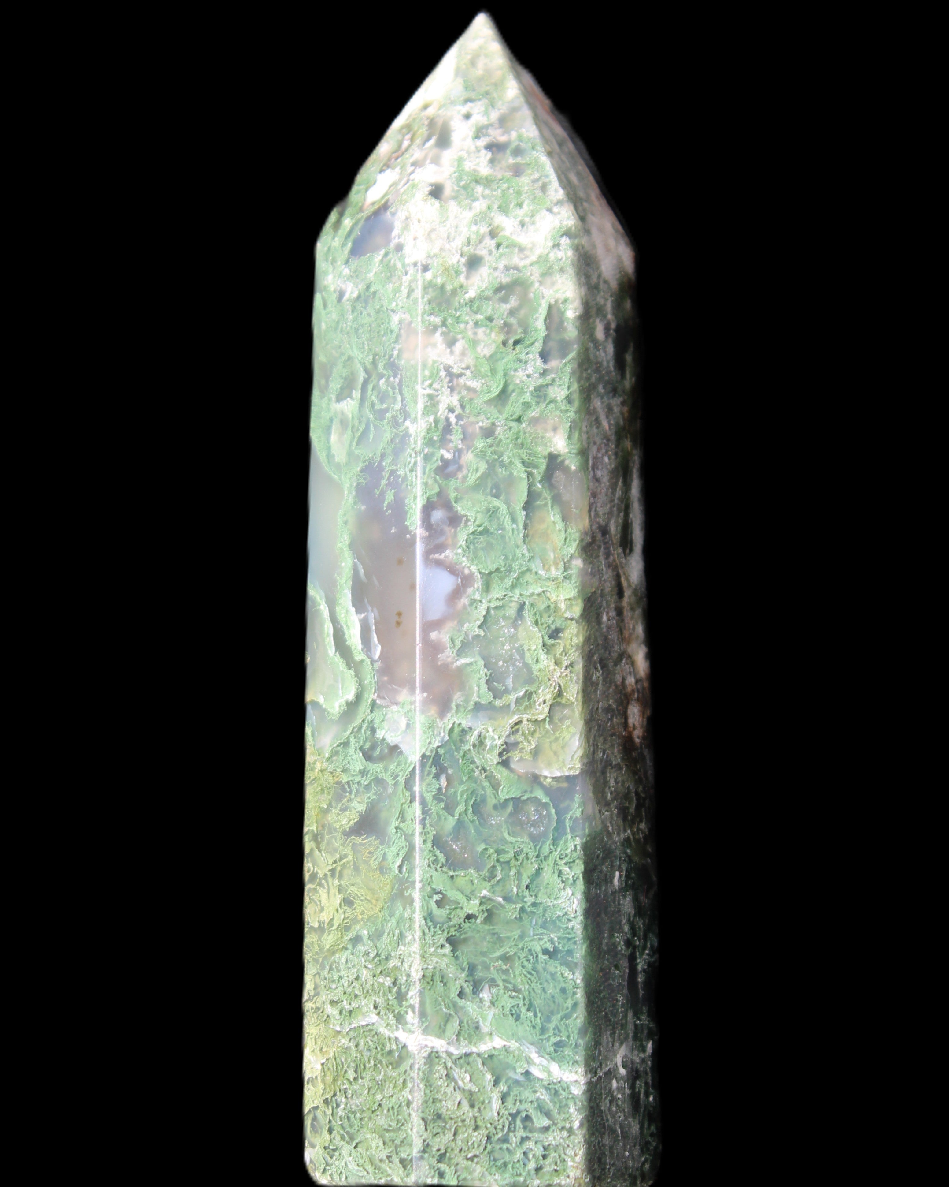 Moss Agate wand 85mm 82g in sunlight - Rocks and Things Store