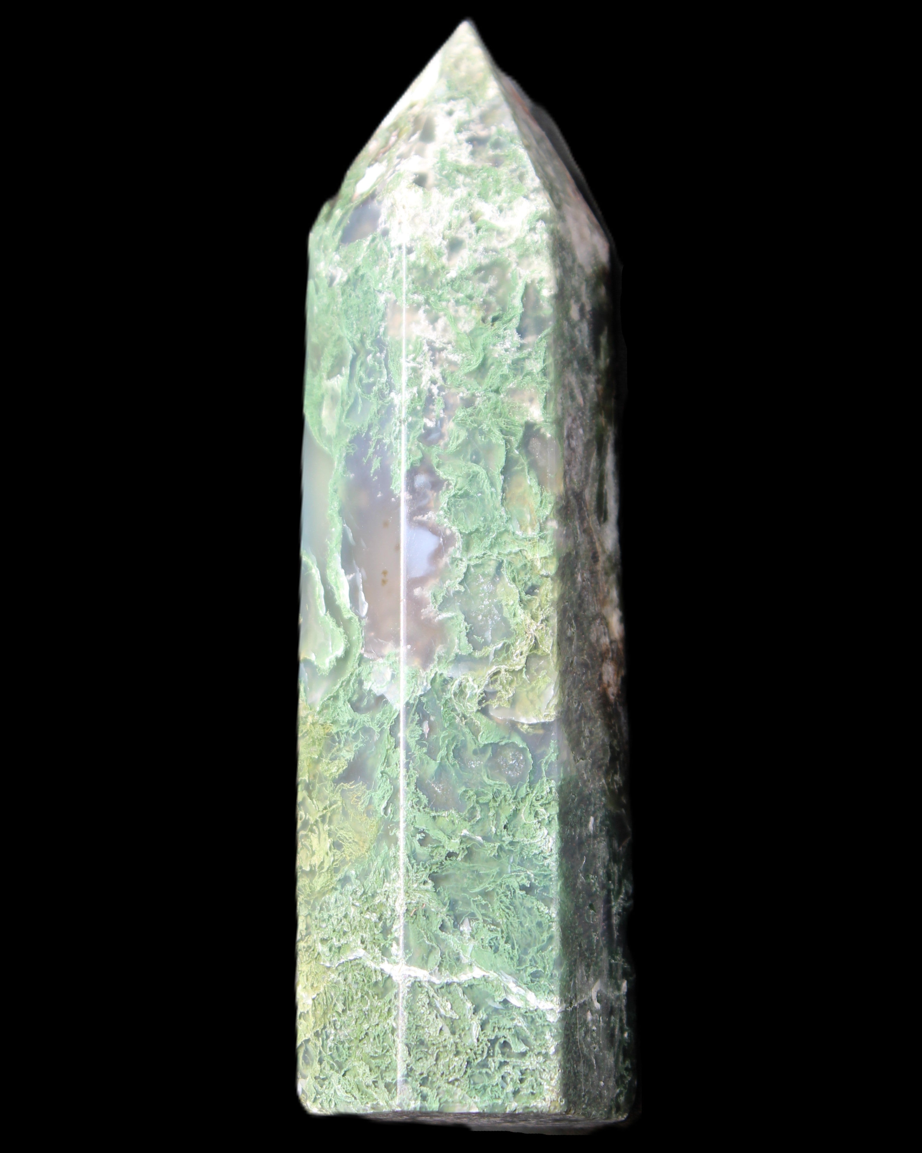 Moss Agate wand 85mm 82g in sunlight - Rocks and Things Store