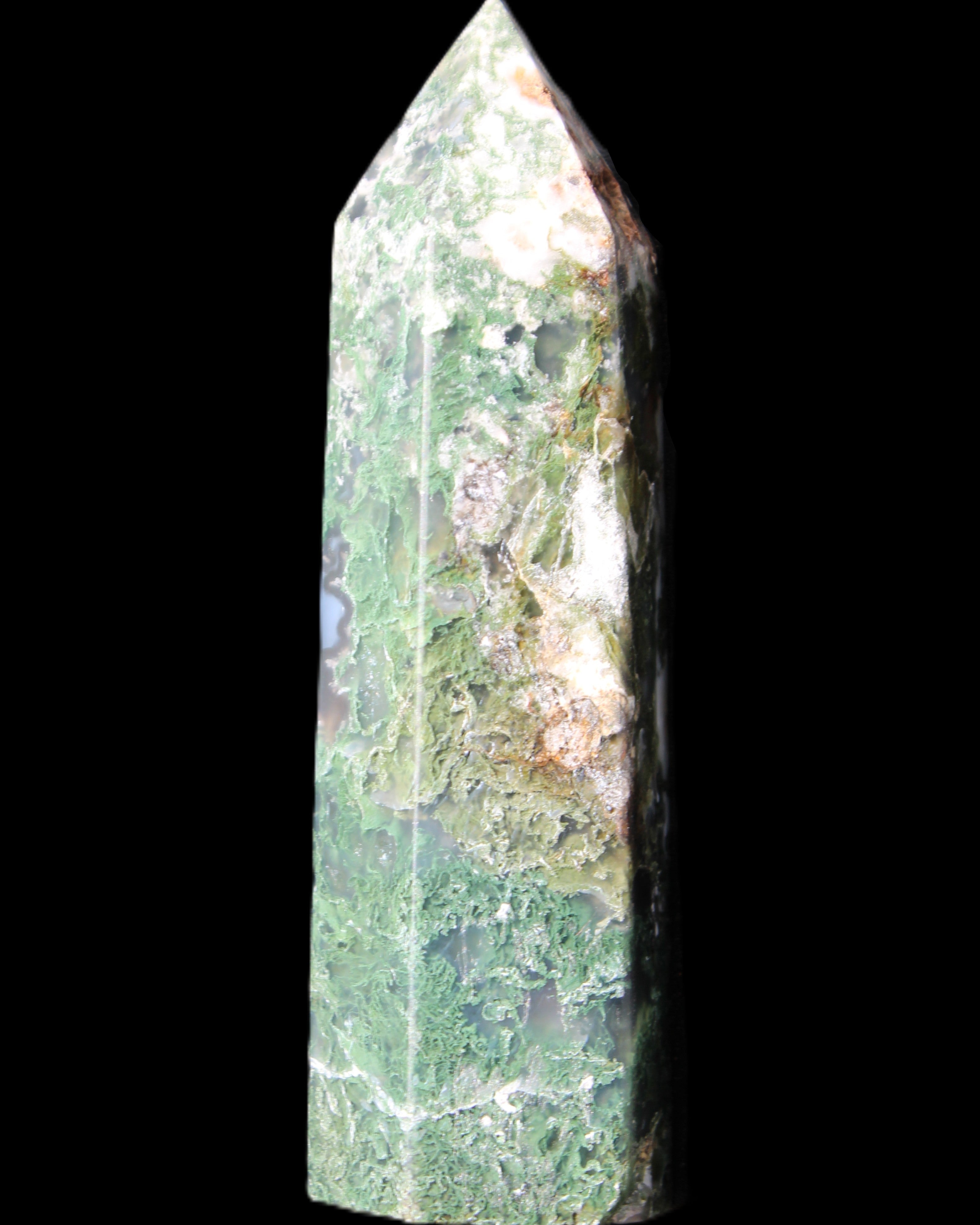 Moss Agate wand 85mm 82g in sunlight - Rocks and Things Store