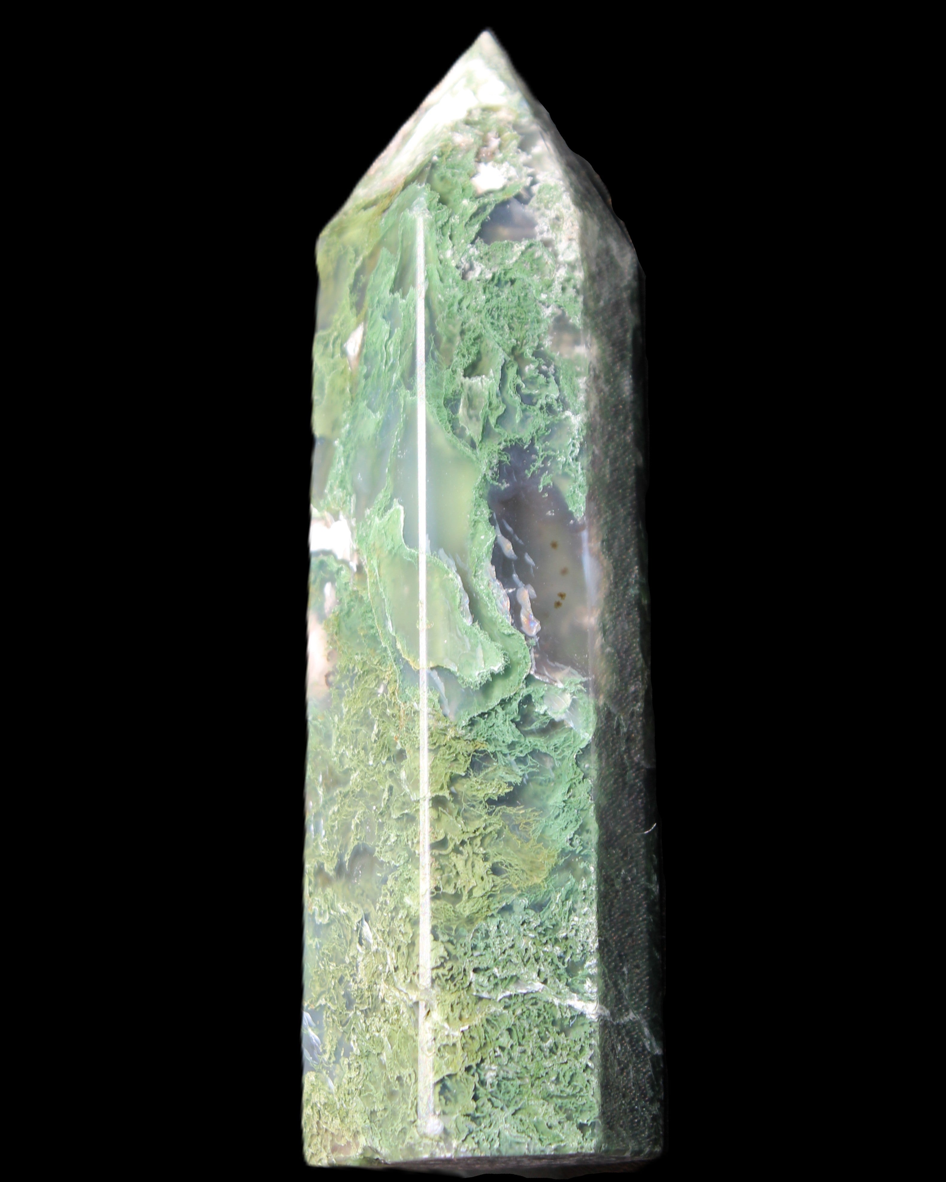 Moss Agate wand 85mm 82g in sunlight - Rocks and Things Store