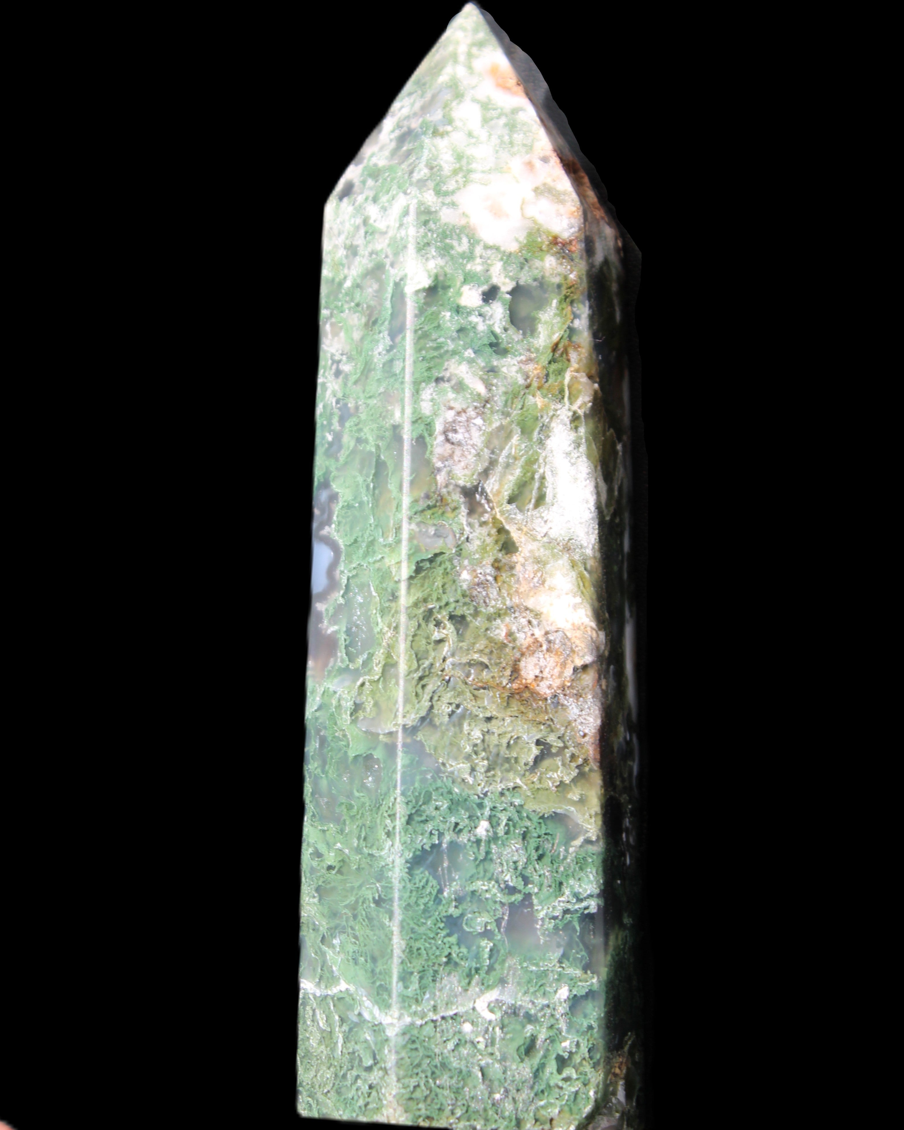 Moss Agate wand 85mm 82g in sunlight - Rocks and Things Store