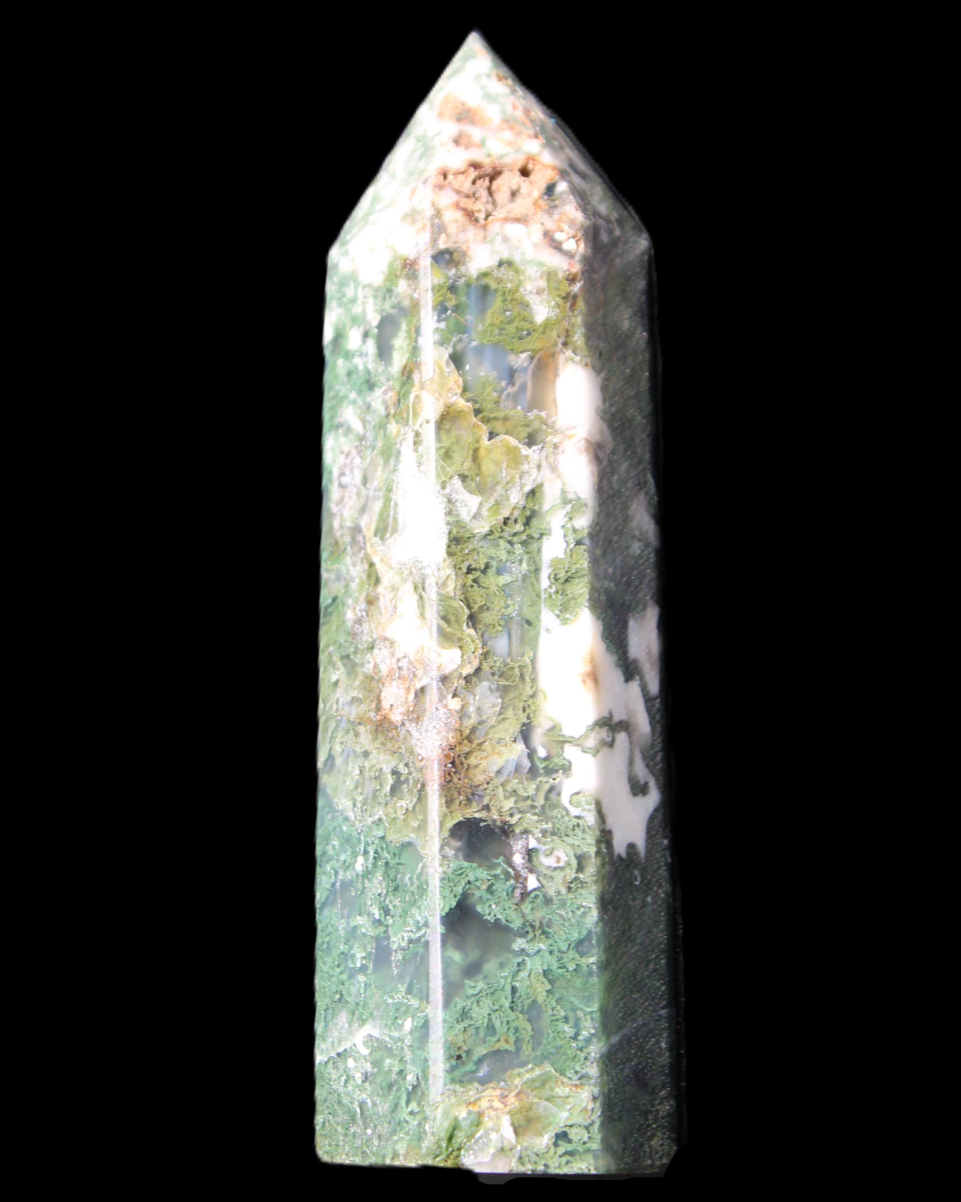 Moss Agate wand 85mm 82g in sunlight - Rocks and Things Store