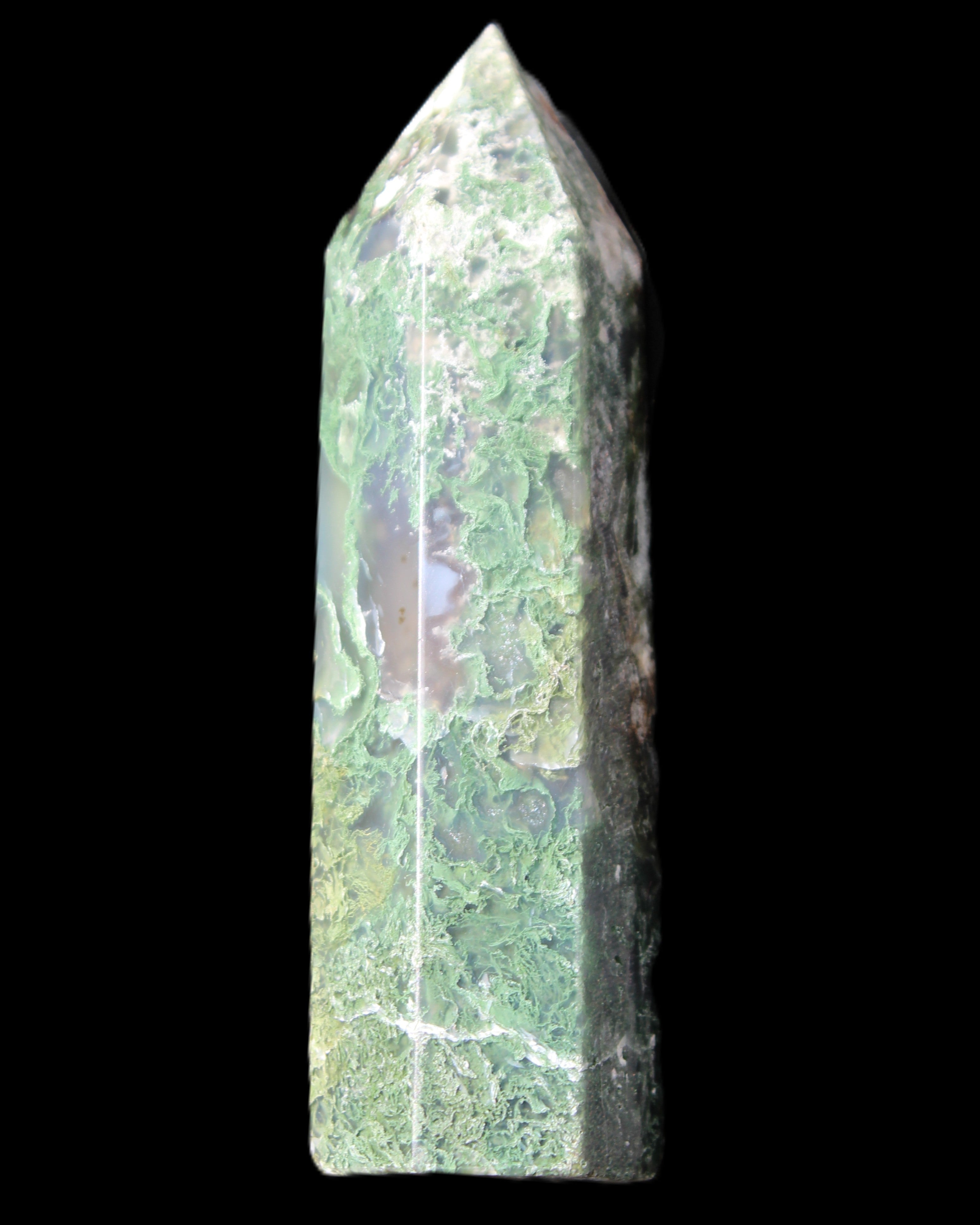 Moss Agate wand 85mm 82g in sunlight - Rocks and Things Store
