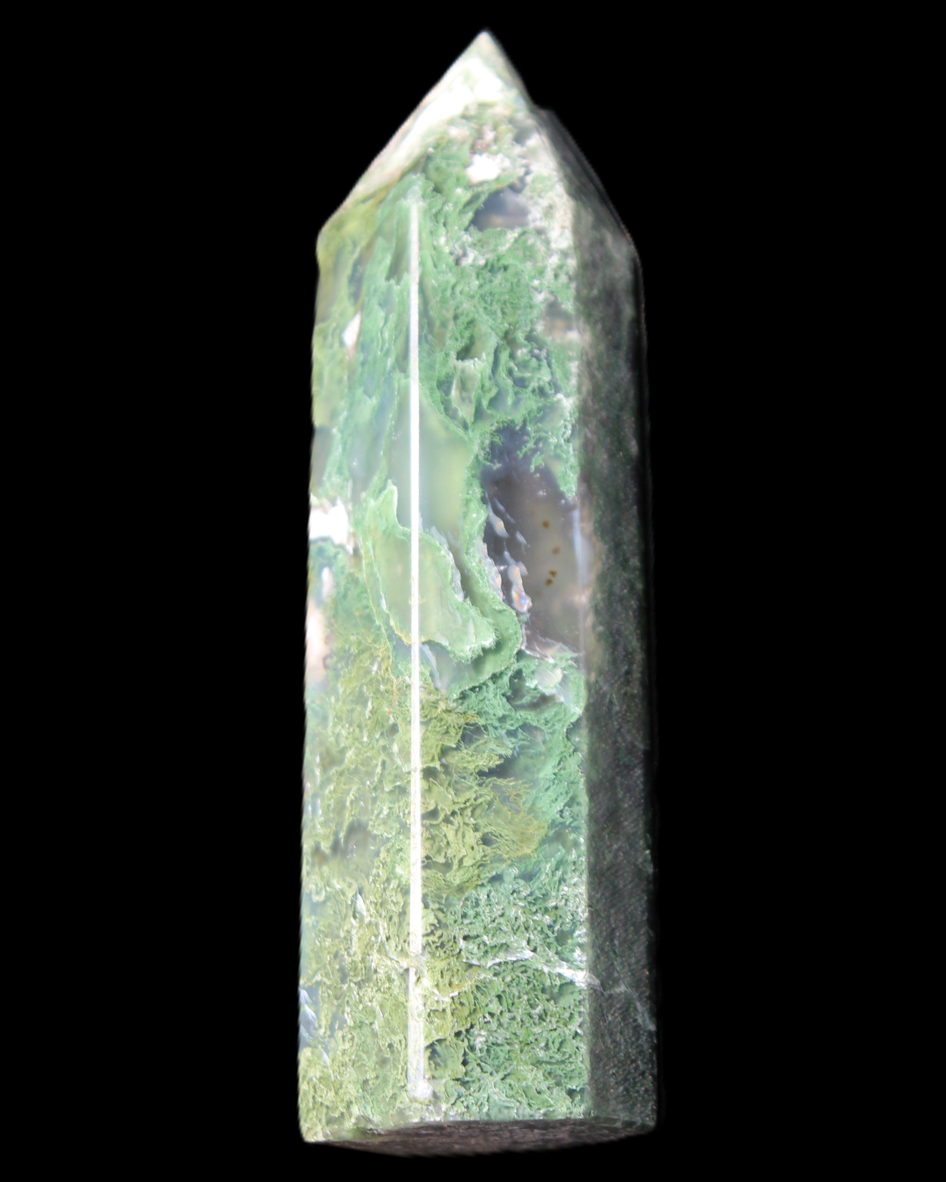 Moss Agate wand 85mm 82g in sunlight - Rocks and Things Store