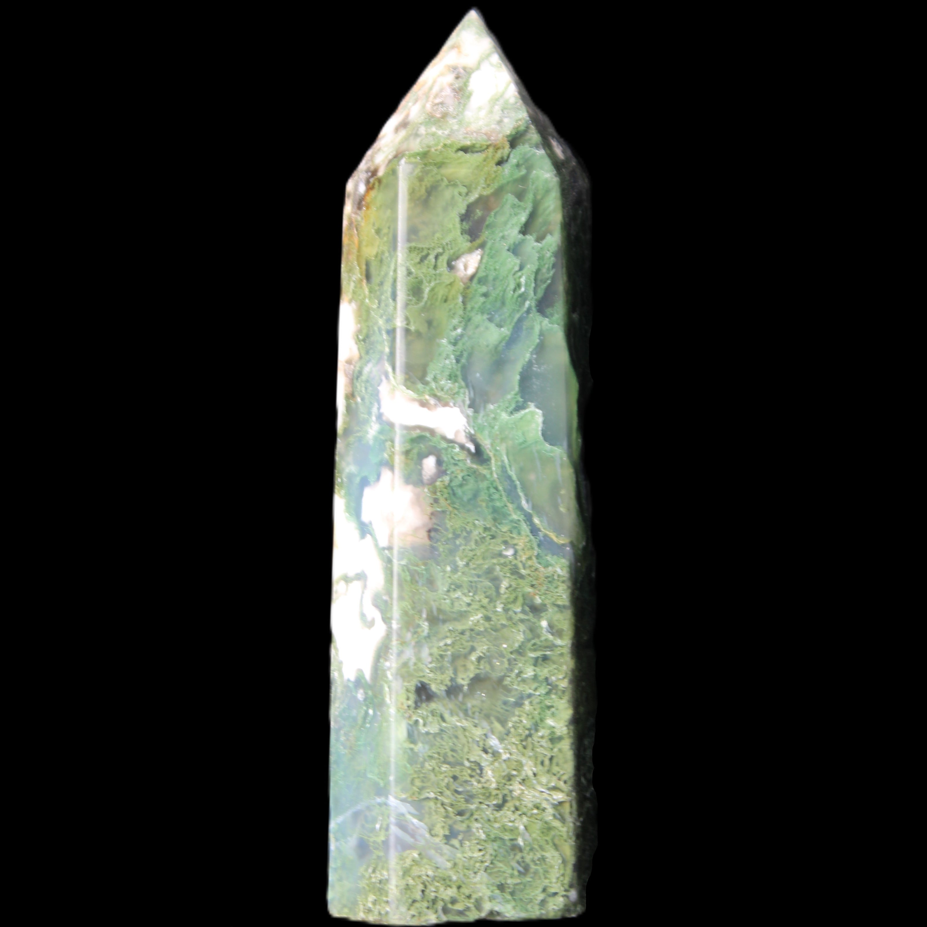 Moss Agate wand 85mm 82g in sunlight - Rocks and Things Store