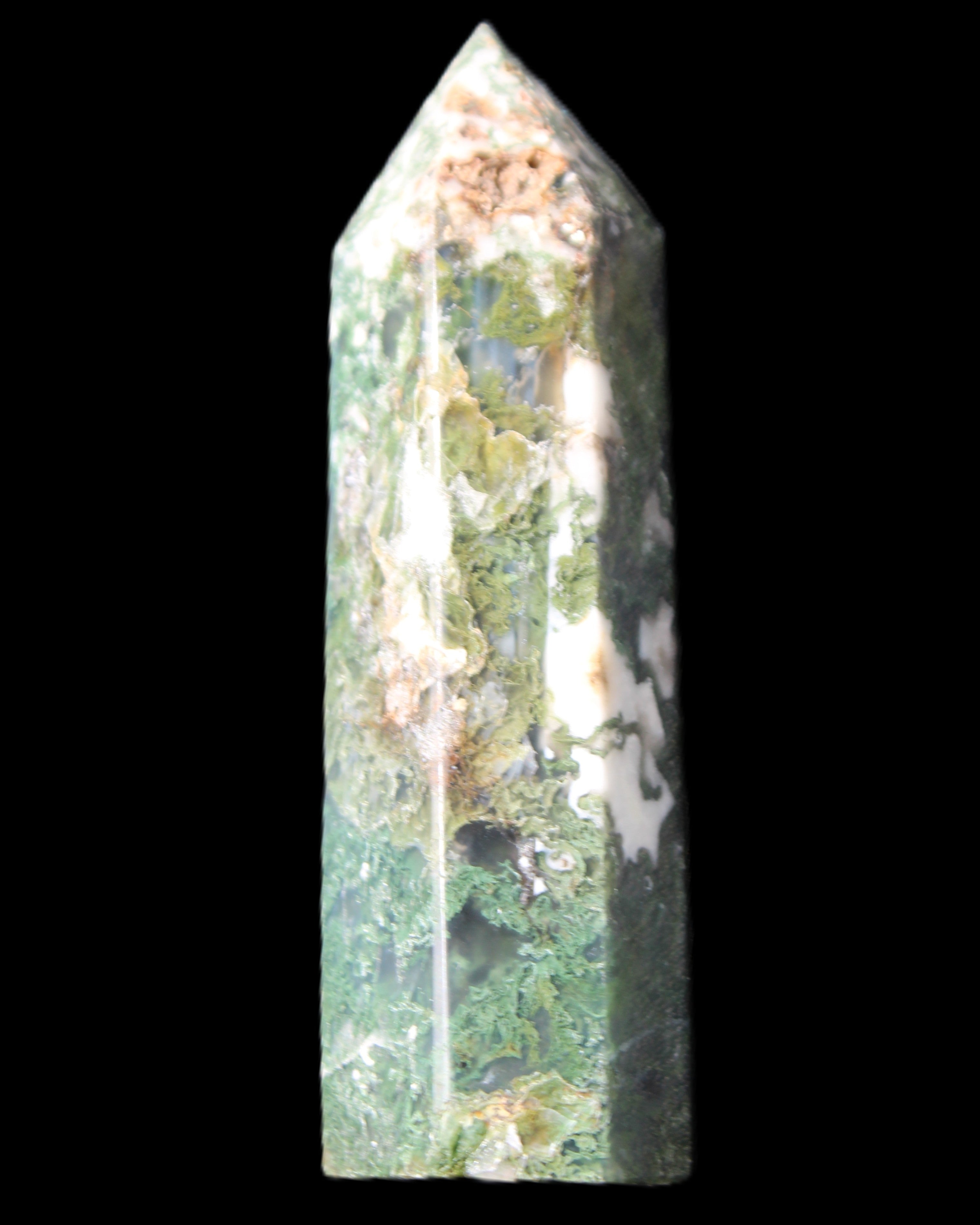 Moss Agate wand 85mm 82g in sunlight - Rocks and Things Store