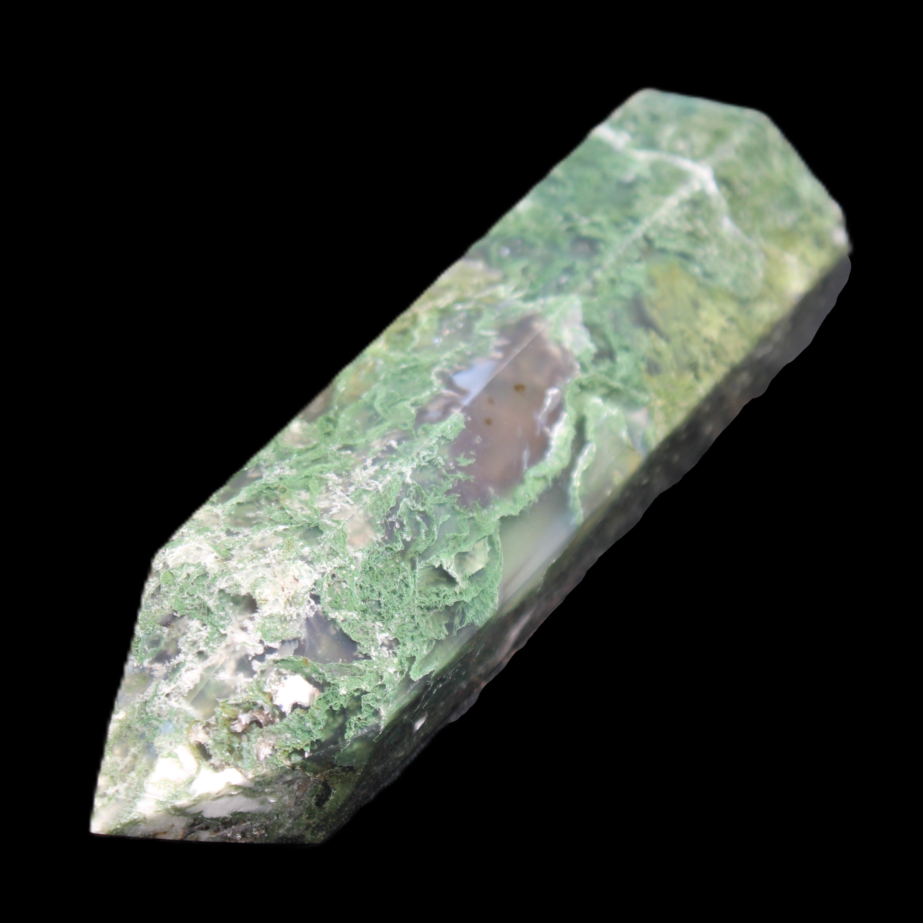 Moss Agate wand 85mm 82g in sunlight - Rocks and Things Store