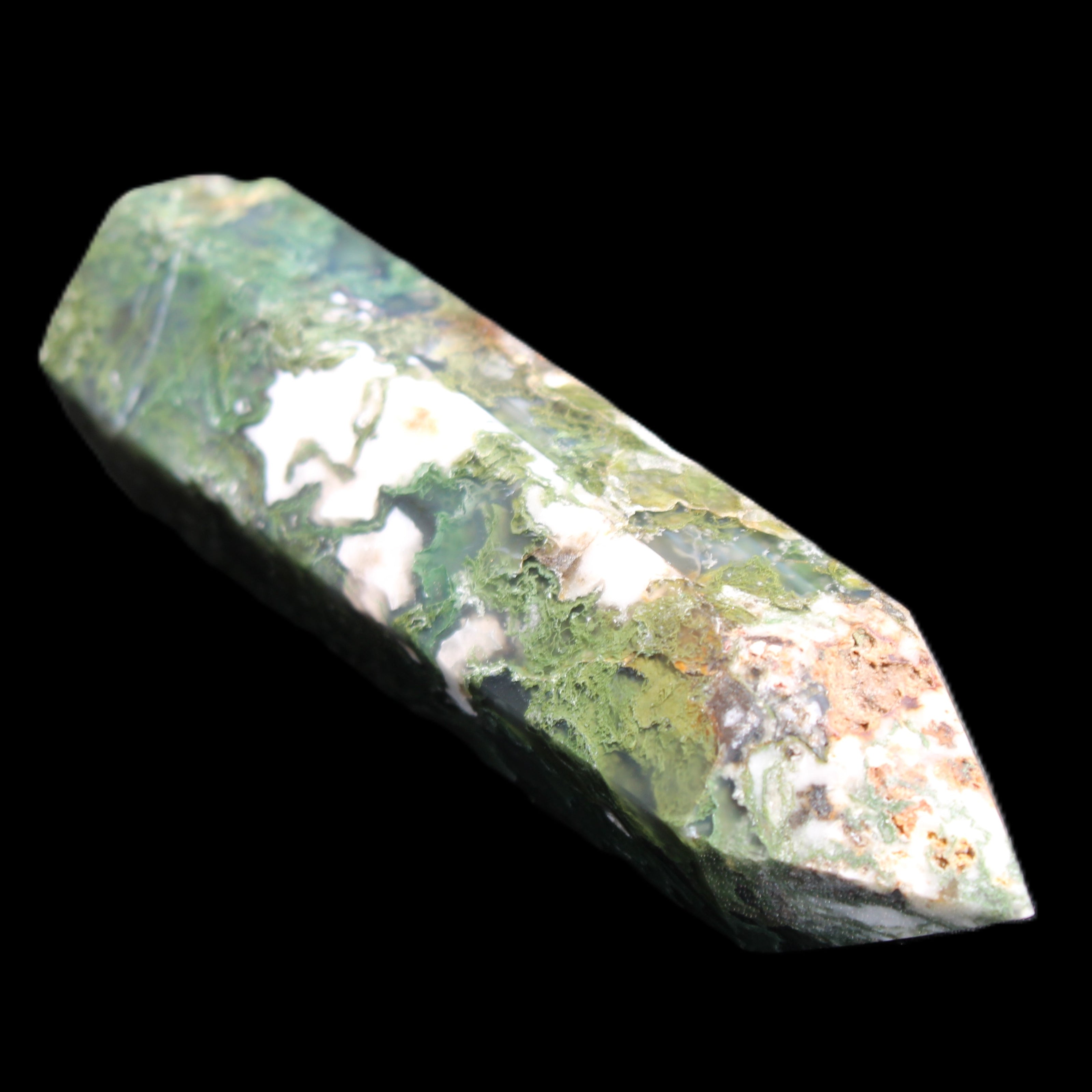 Moss Agate wand 85mm 82g in sunlight - Rocks and Things Store
