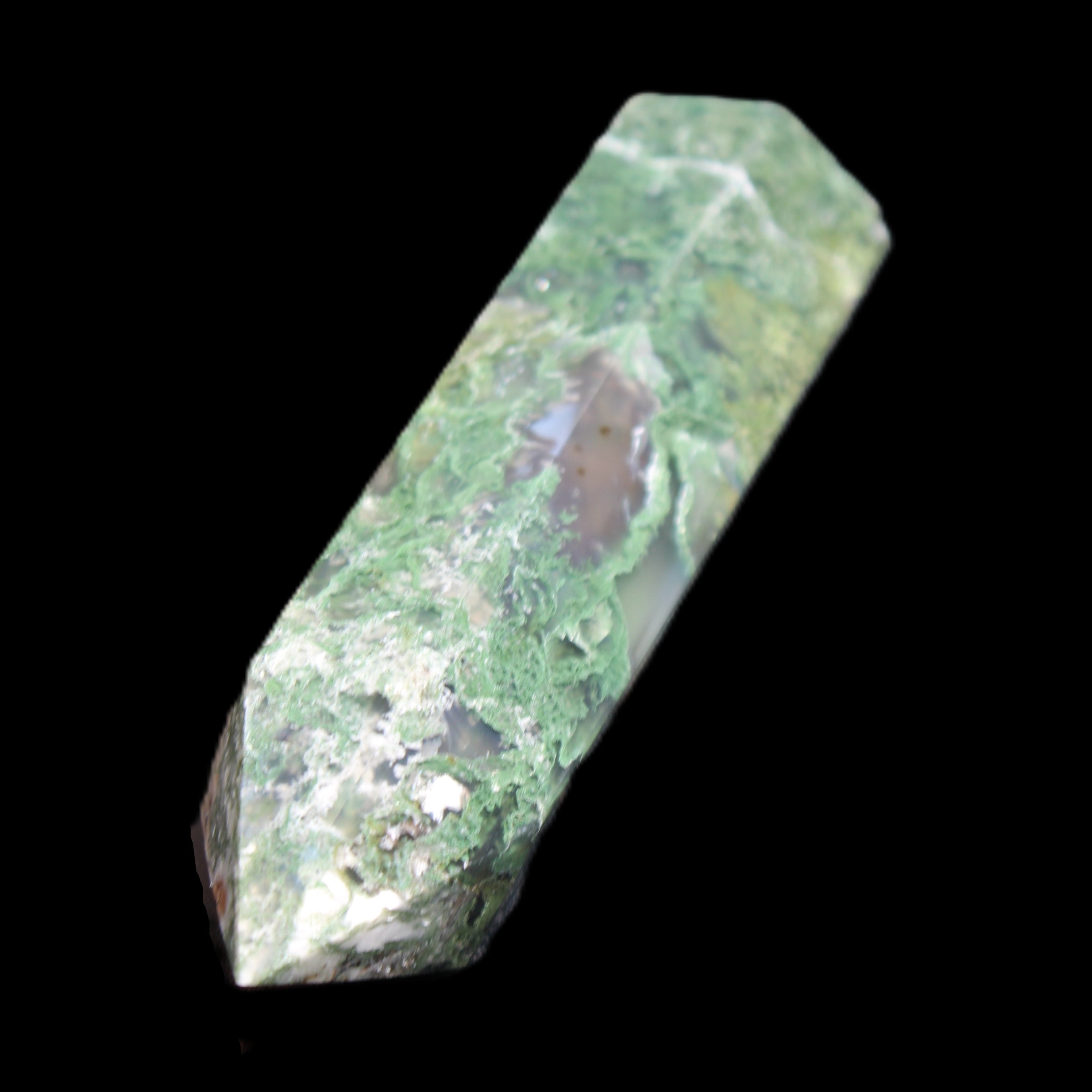 Moss Agate wand 85mm 82g in sunlight - Rocks and Things Store