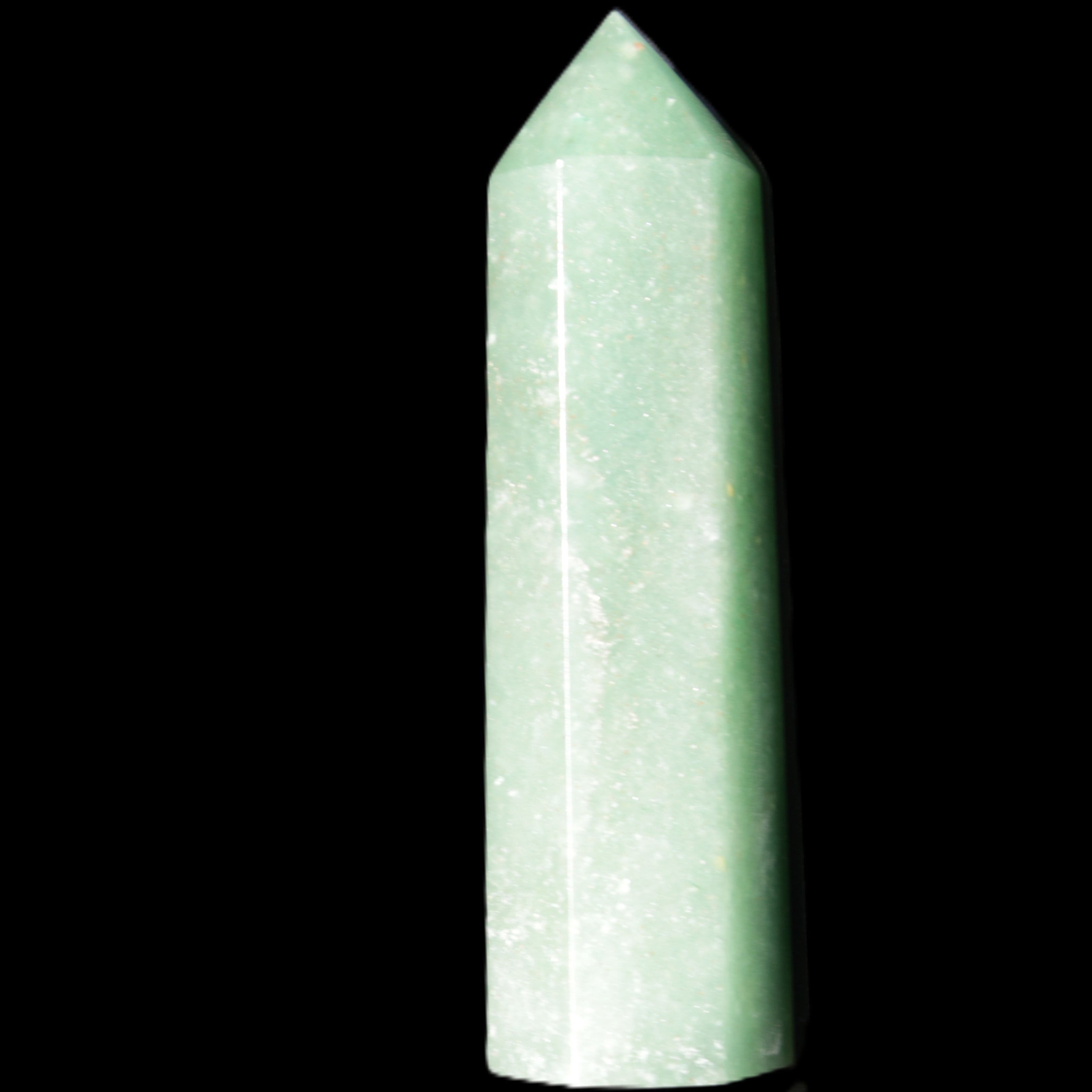Green Aventurine wand 86mm 77g in sunlight - Rocks and Things Store