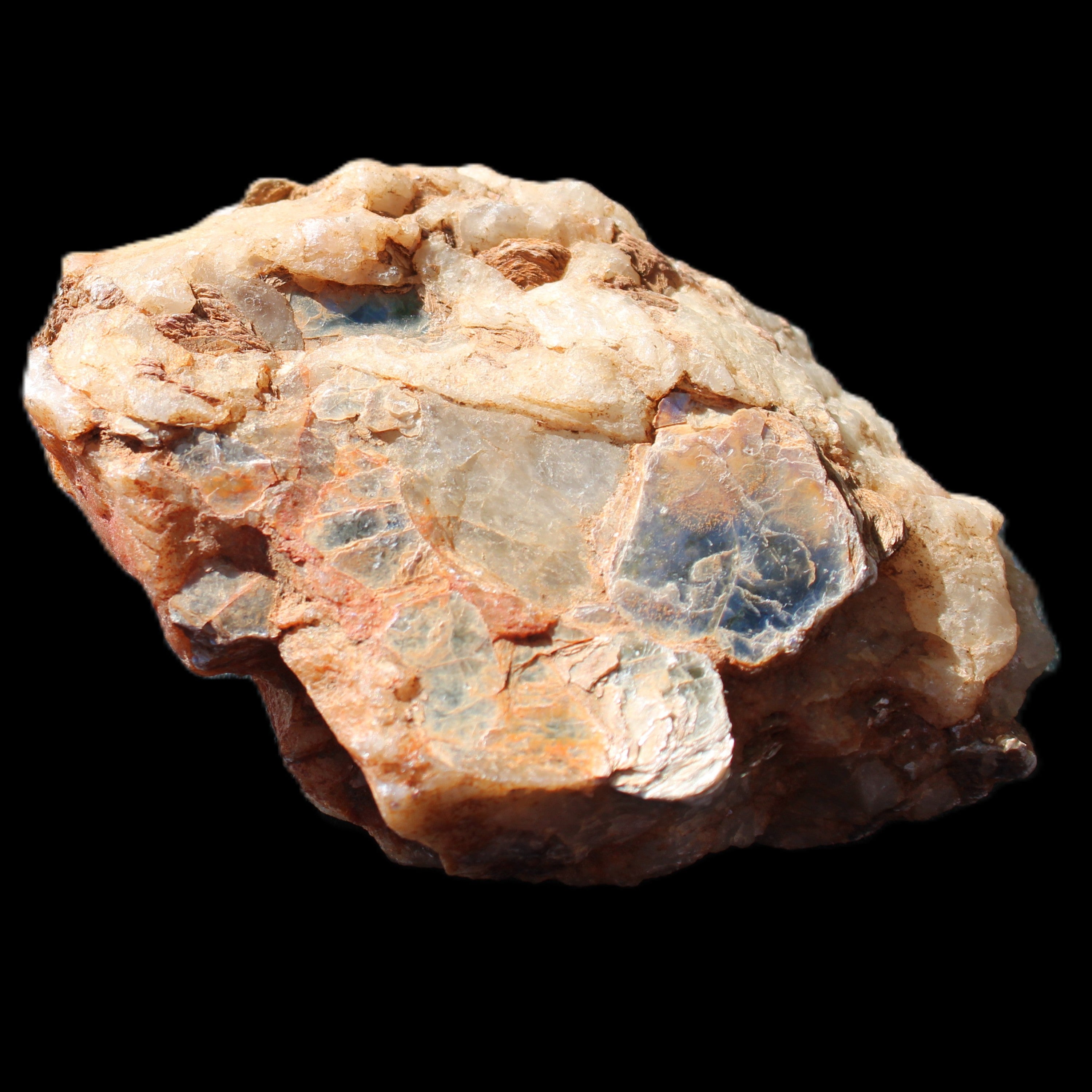 Muscovite in Feldspar matrix specimen 69*50*40mm 107g in sunlight - Rocks and Things Store