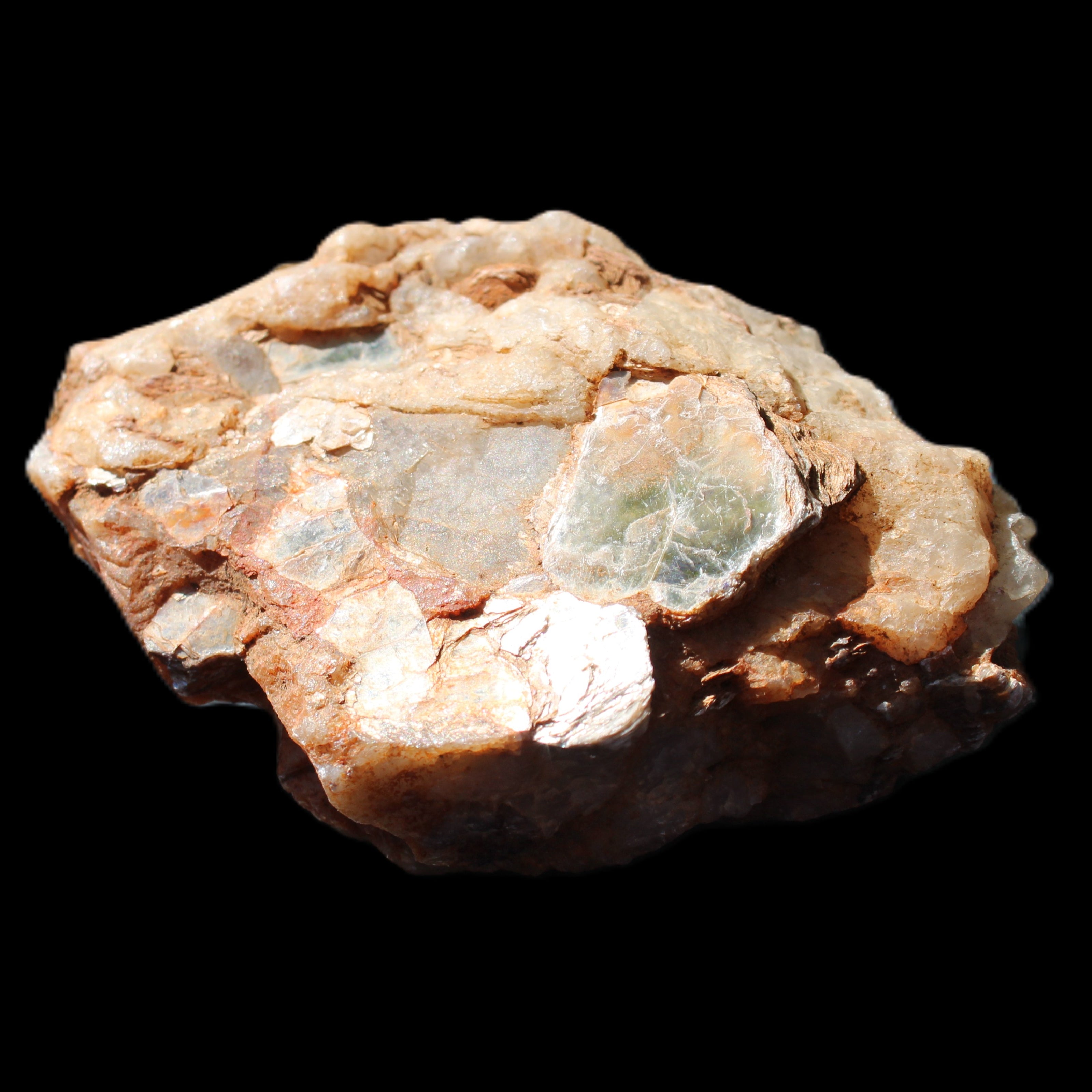 Muscovite in Feldspar matrix specimen 69*50*40mm 107g in sunlight - Rocks and Things Store