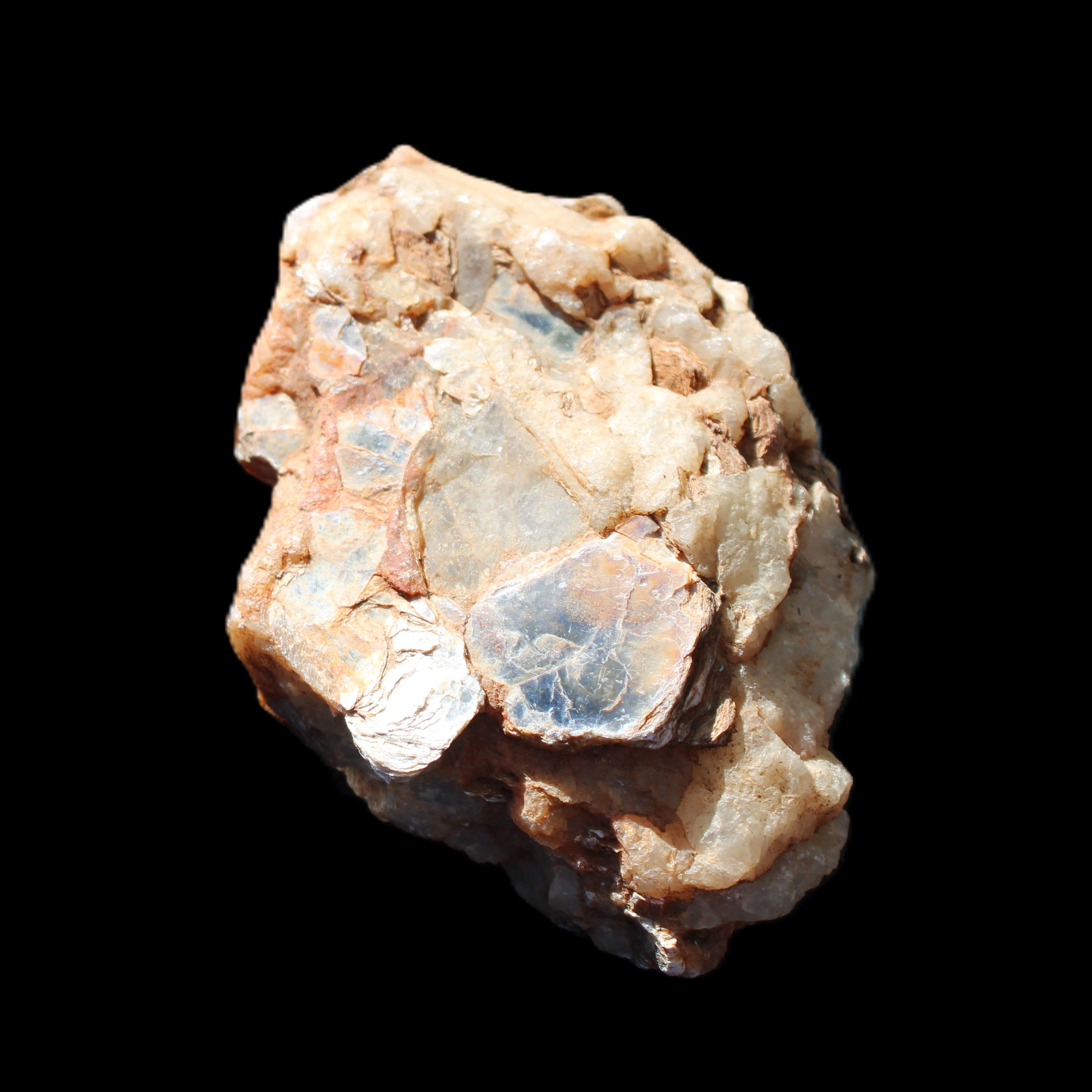 Muscovite in Feldspar matrix specimen 69*50*40mm 107g in sunlight - Rocks and Things Store