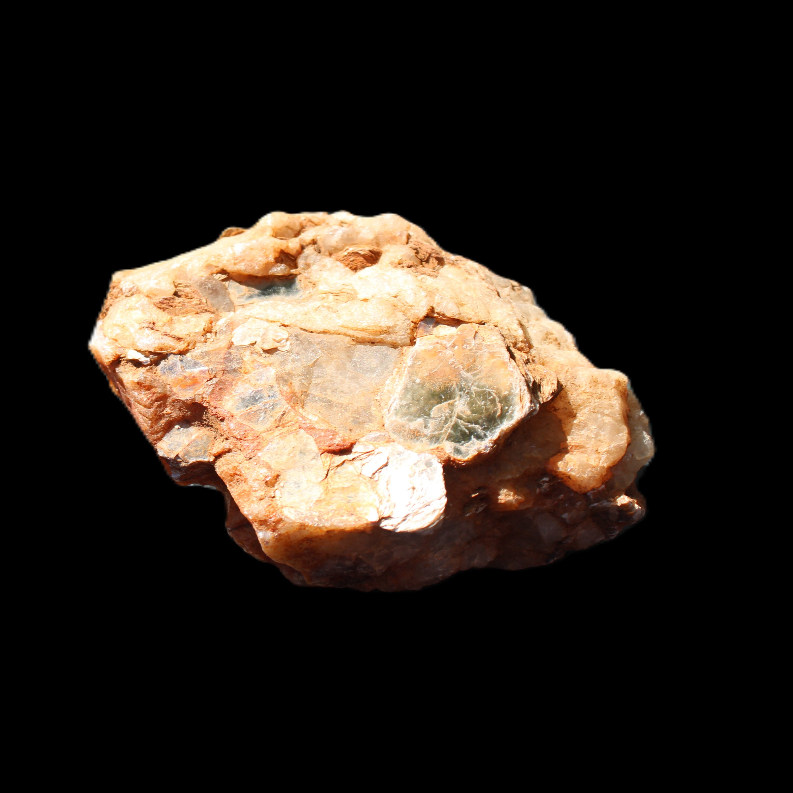 Muscovite in Feldspar matrix specimen 69*50*40mm 107g in sunlight - Rocks and Things Store