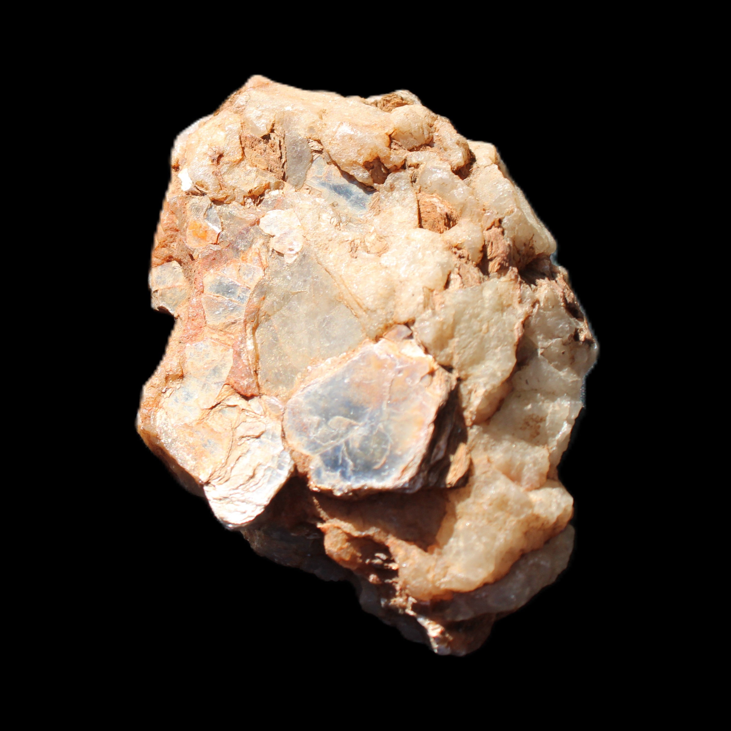 Muscovite in Feldspar matrix specimen 69*50*40mm 107g in sunlight - Rocks and Things Store