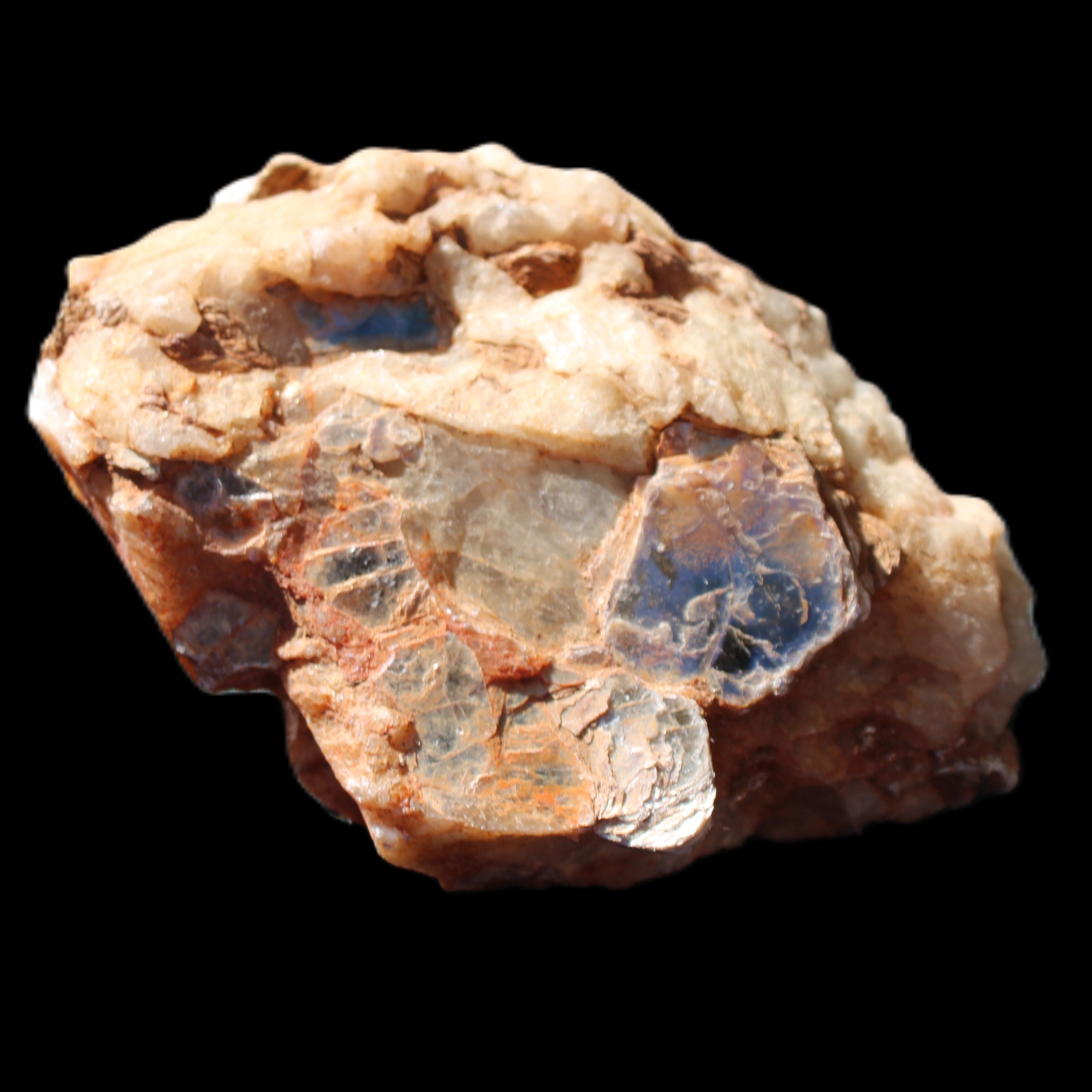 Muscovite in Feldspar matrix specimen 69*50*40mm 107g in sunlight - Rocks and Things Store