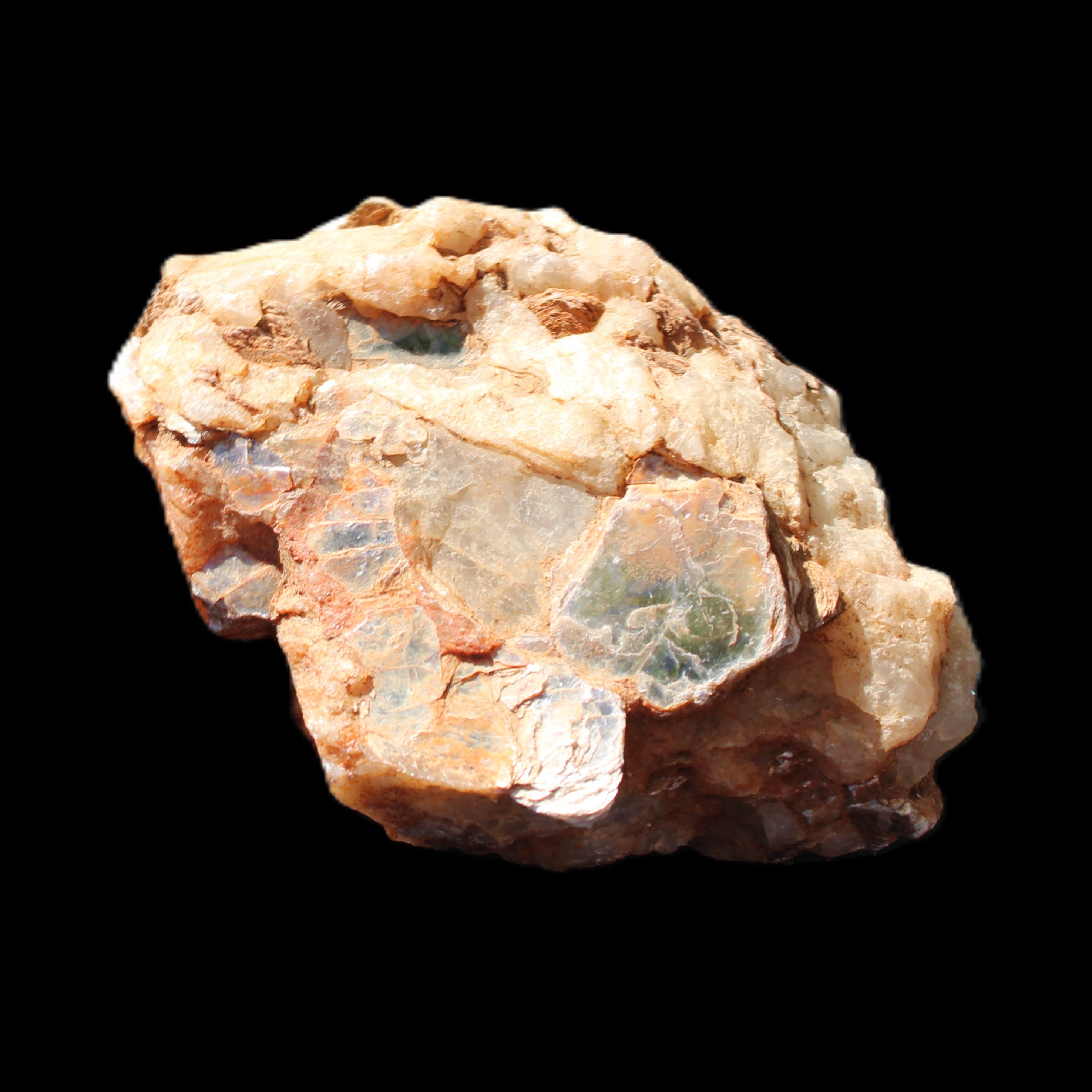 Muscovite in Feldspar matrix specimen 69*50*40mm 107g in sunlight - Rocks and Things Store