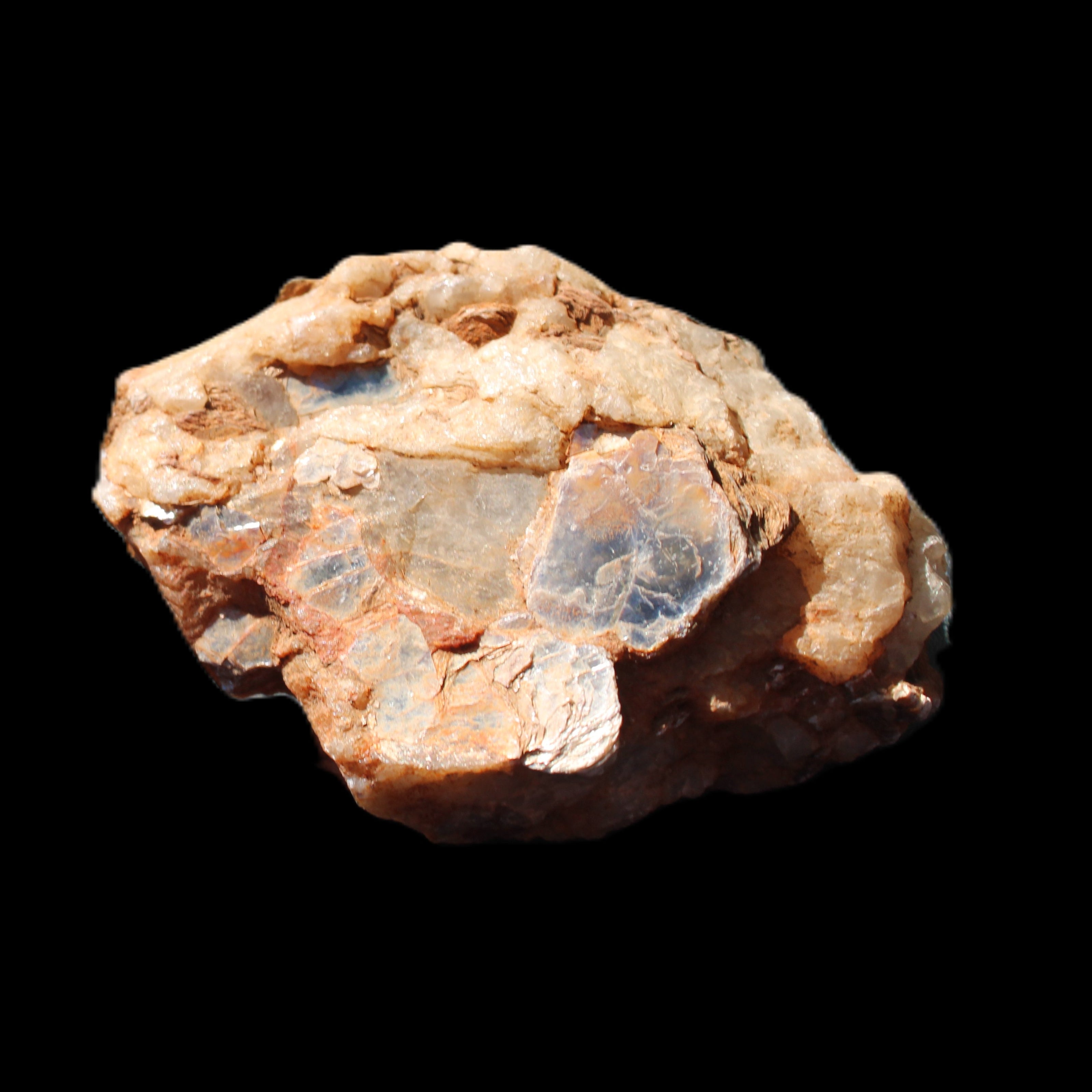 Muscovite in Feldspar matrix specimen 69*50*40mm 107g in sunlight - Rocks and Things Store