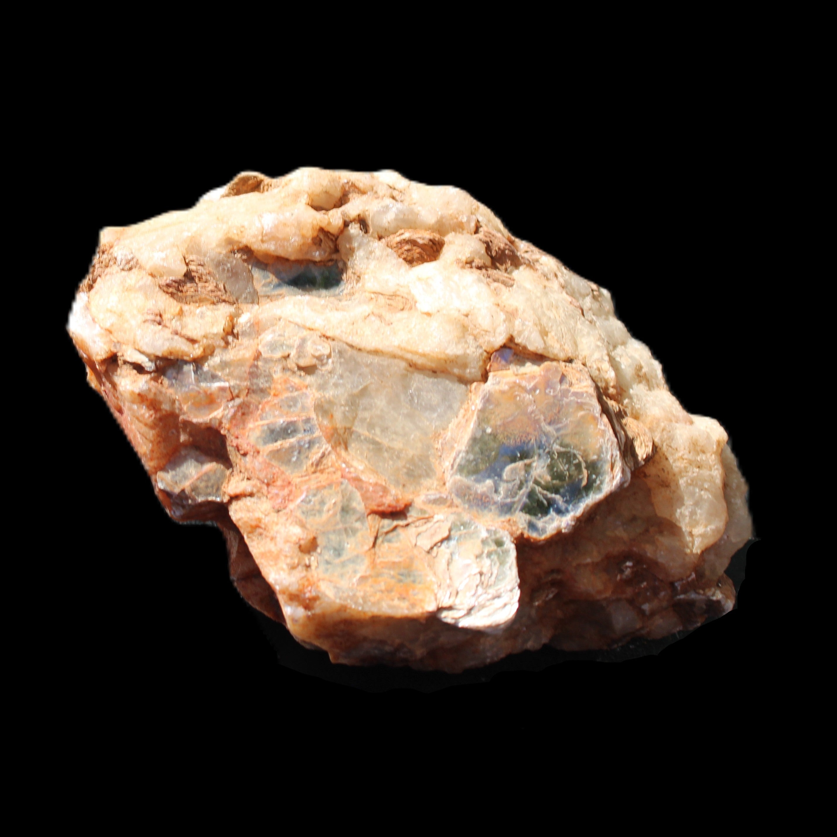 Muscovite in Feldspar matrix specimen 69*50*40mm 107g in sunlight - Rocks and Things Store