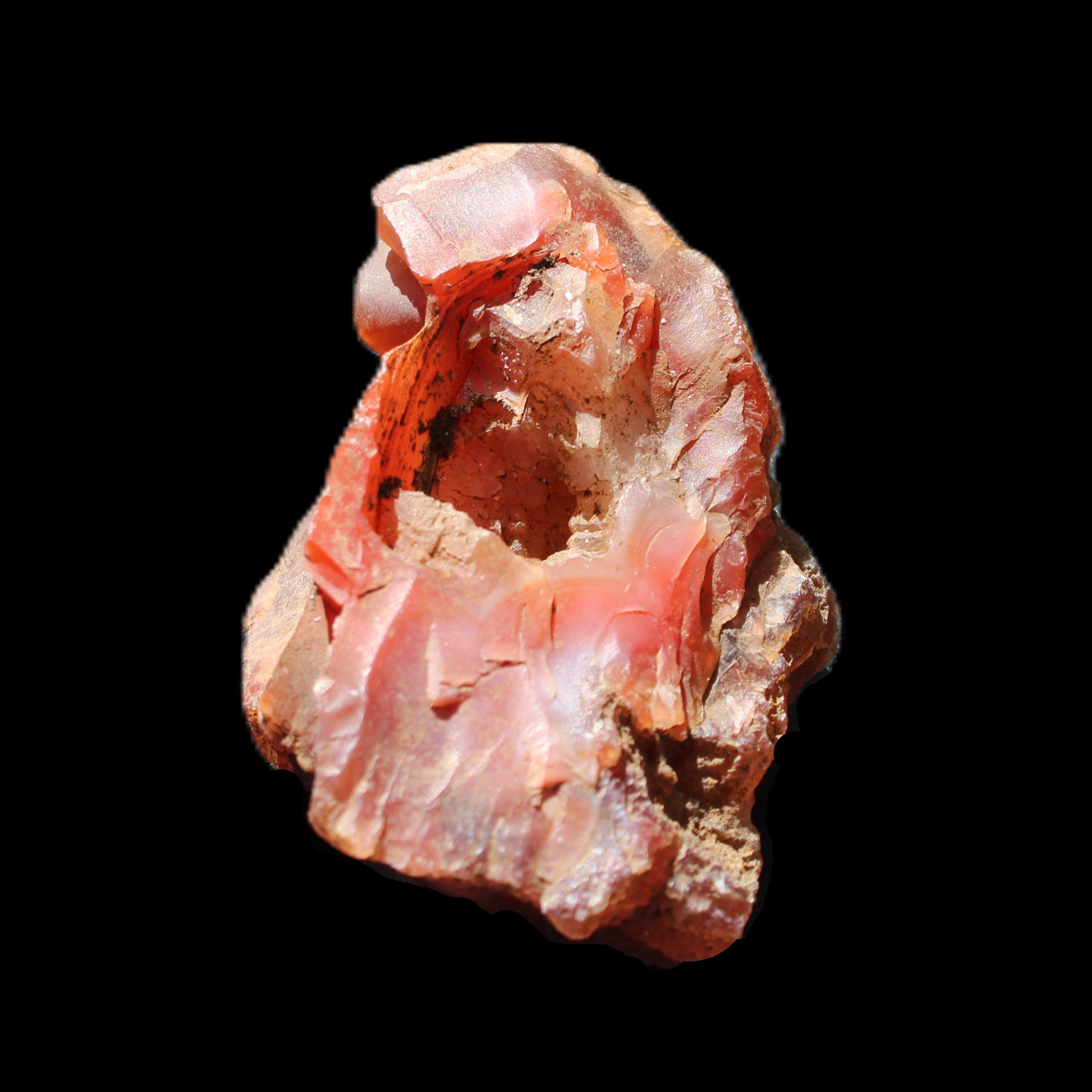 Carnelian Agate geode 57*37*25mm 64g in sunlight - Rocks and Things Store