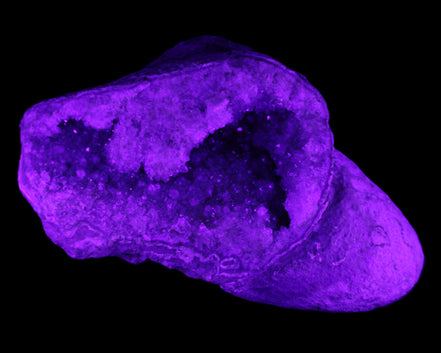 Pink and Violet Amethyst slipper geode 260*190*115mm 3500g in UV light - Rocks and Things Store