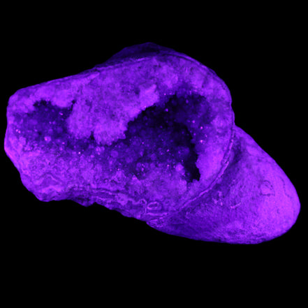 Pink and Violet Amethyst slipper geode 260*190*115mm 3500g in UV light - Rocks and Things Store