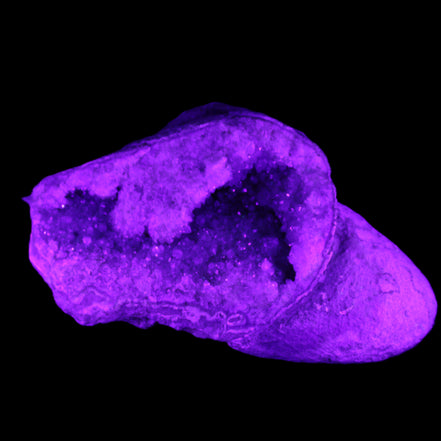 Pink and Violet Amethyst slipper geode 260*190*115mm 3500g in UV light - Rocks and Things Store