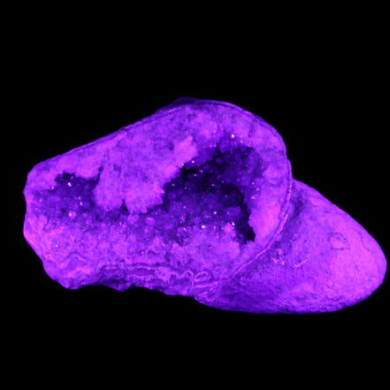 Pink and Violet Amethyst slipper geode 260*190*115mm 3500g in UV light - Rocks and Things Store