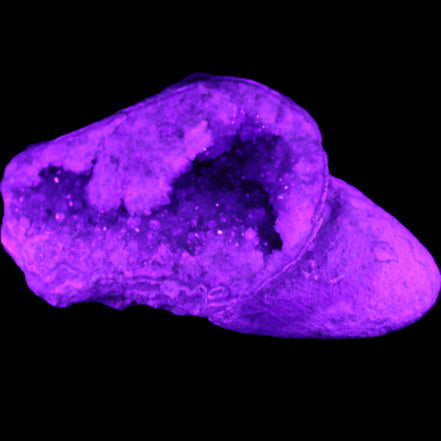 Pink and Violet Amethyst slipper geode 260*190*115mm 3500g in UV light - Rocks and Things Store