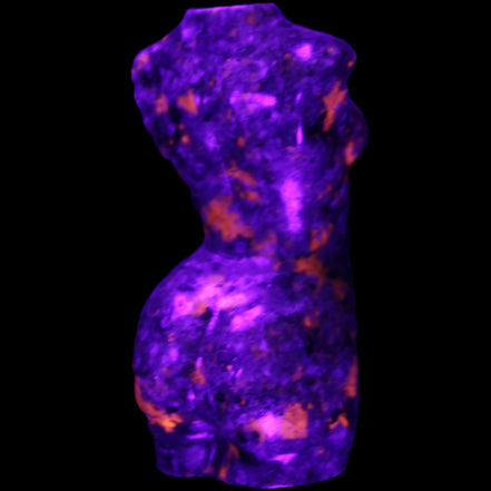 Yooperlite hand carved goddess 40*80mm 156g in UV light - Rocks and Things Store